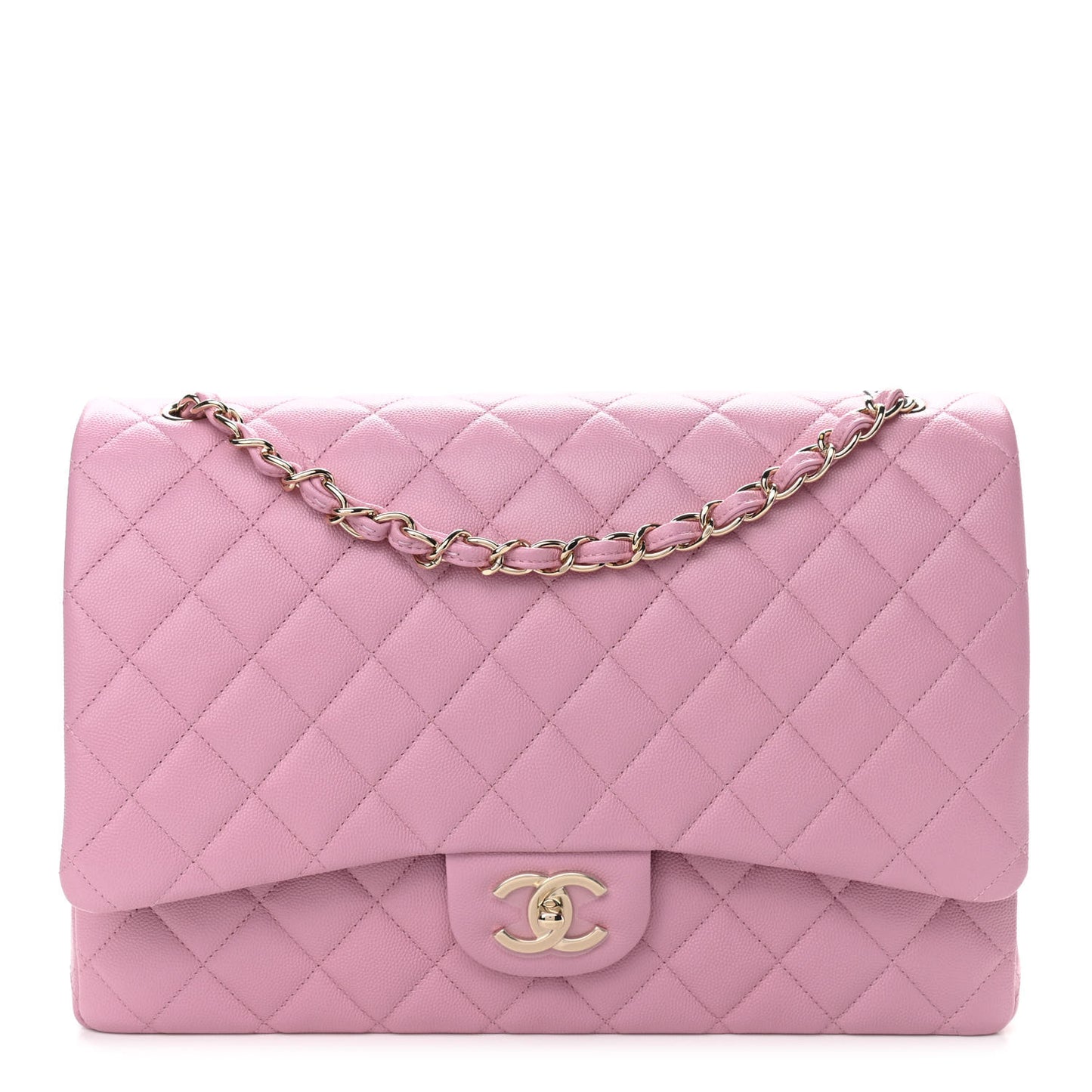 Caviar Quilted Maxi Double Flap Pink