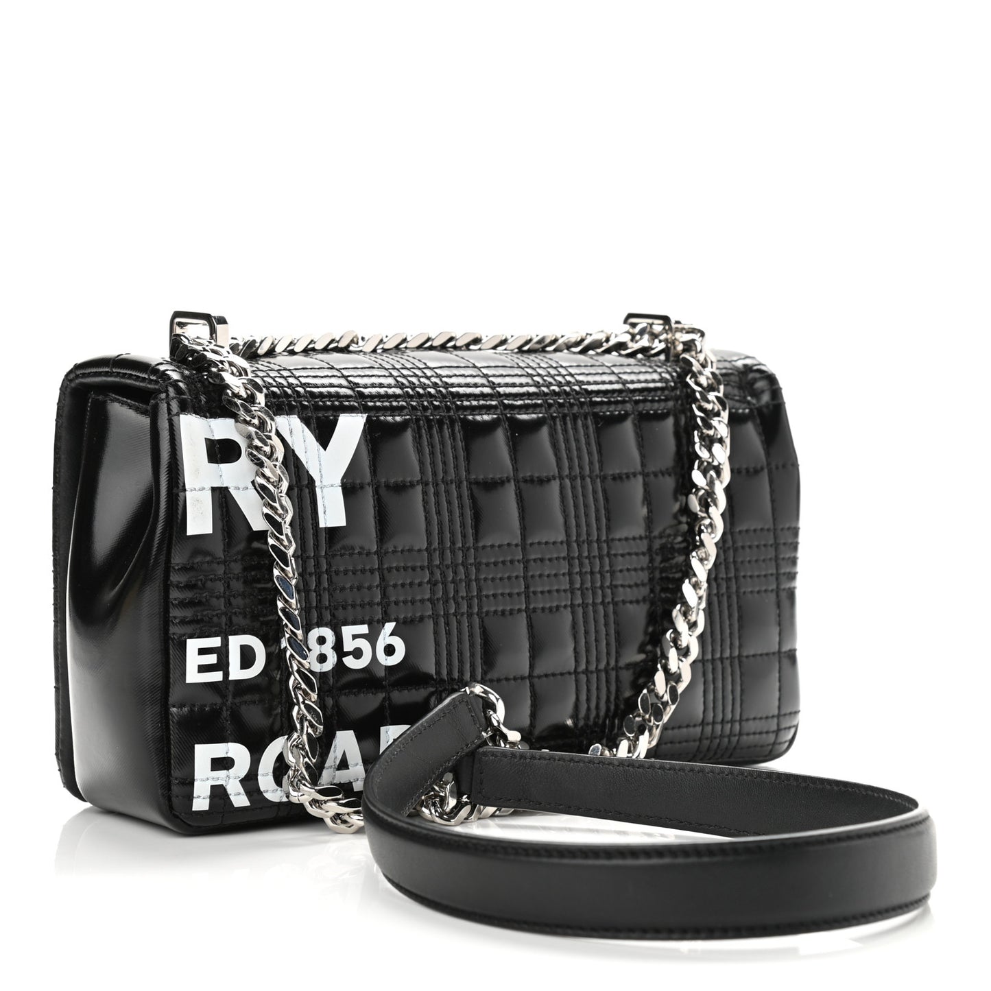 Patent Quilted Horseferry Print Small Lola Bag Black