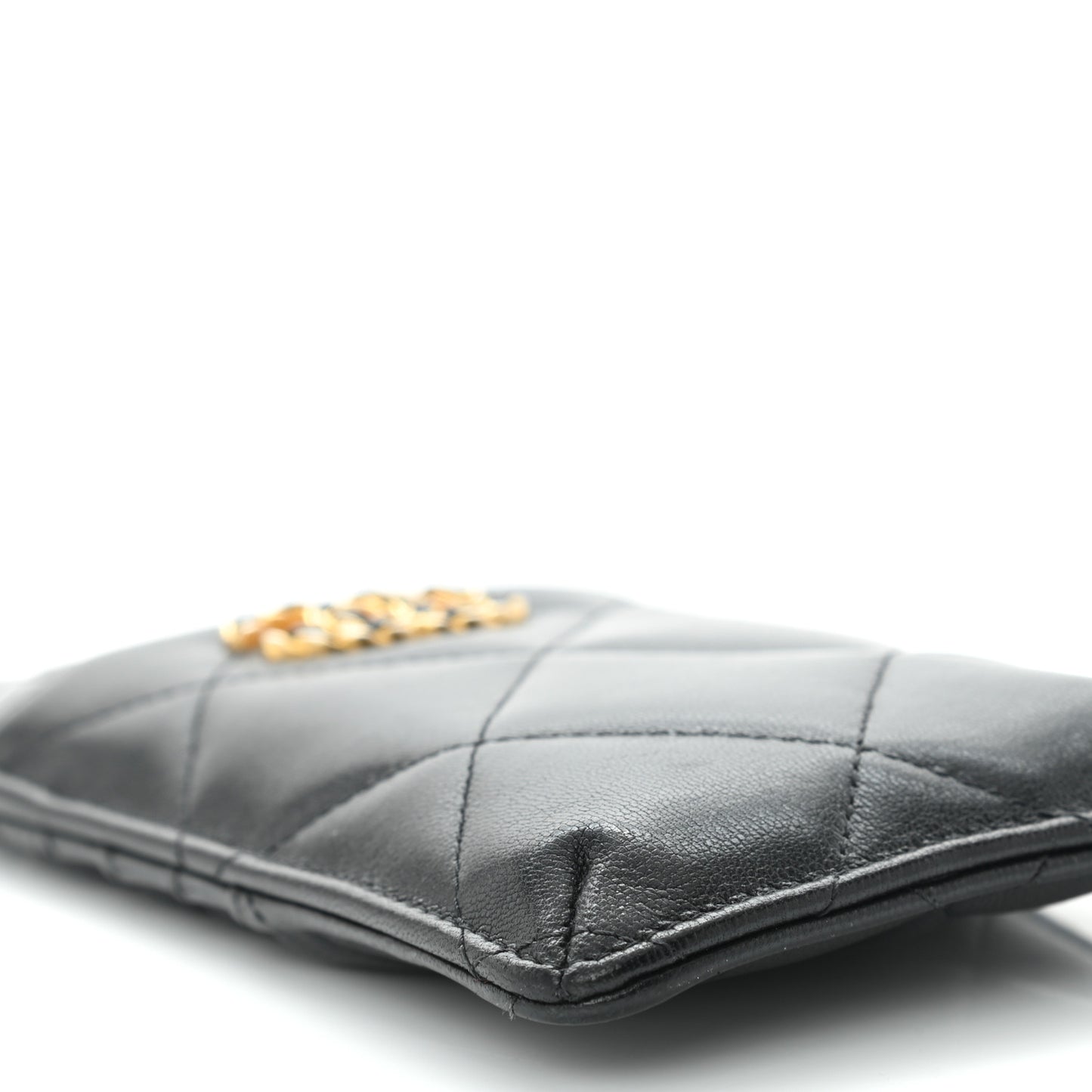 Lambskin Quilted Chanel 19 Phone and Card Holder Black