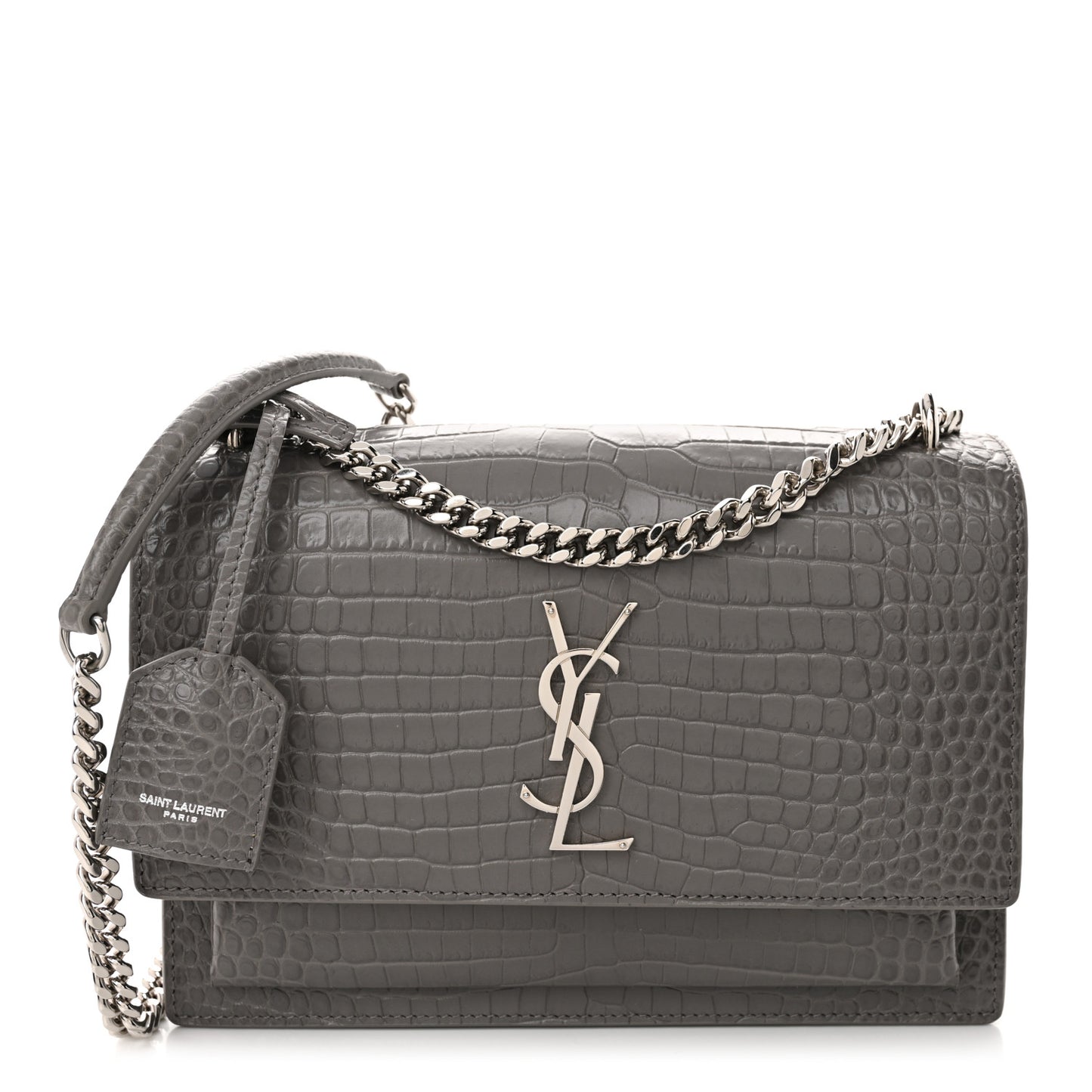 Calfskin Crocodile Embossed Medium Monogram Sunset Fog
