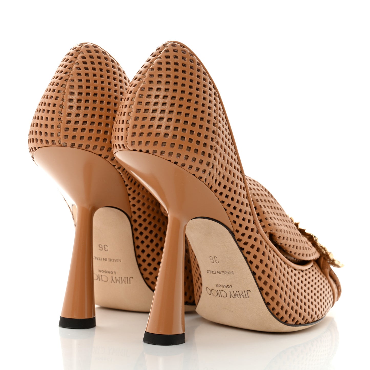 Calfskin Crystal Embellished Lyz 100 Pointed Pump 36 Nutmeg