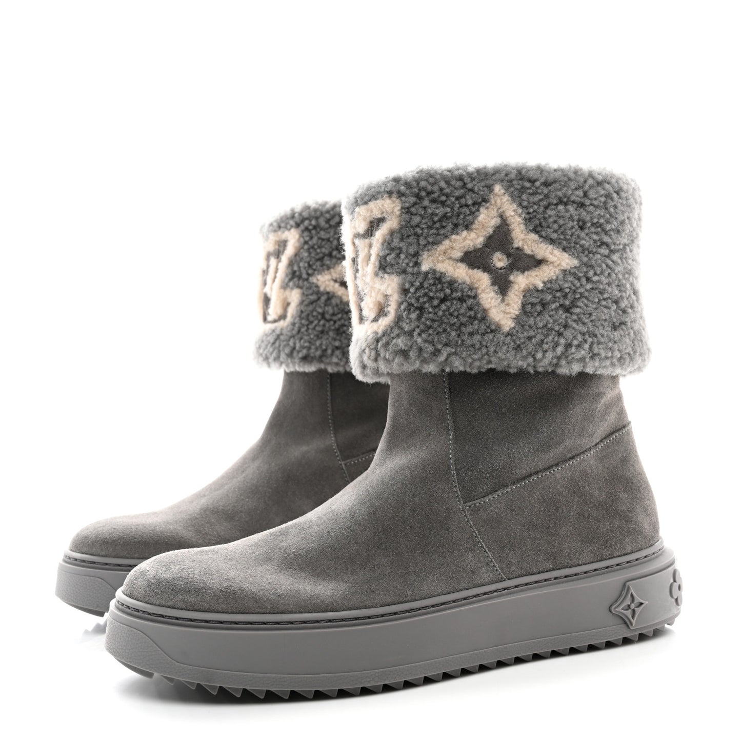 Suede Calfskin Shearling Snowdrop Flat Ankle Boot 39 Grey