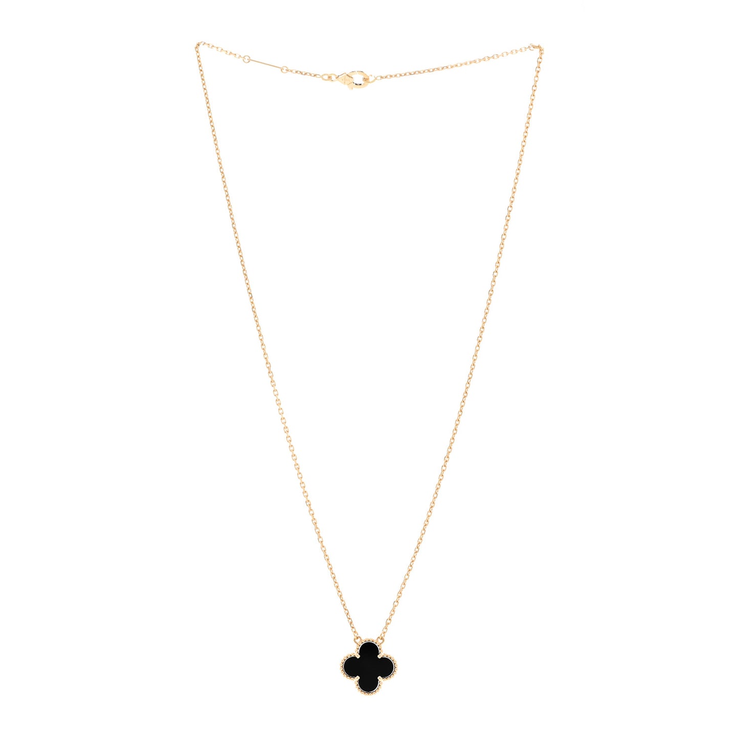 18K Yellow Gold Black Onyx Vintage Alhambra Pendant Necklace