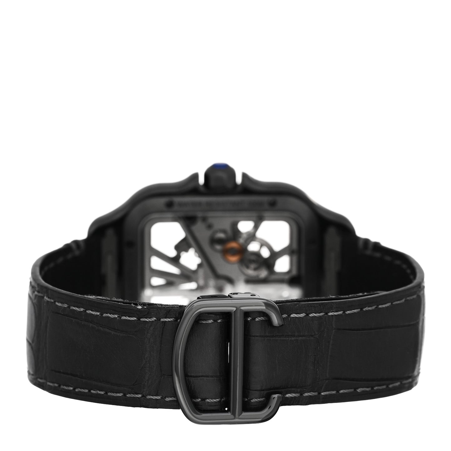 ADLC Stainless Steel Alligator 39.8mm Santos De Cartier Skeleton Manual Winding Watch Black