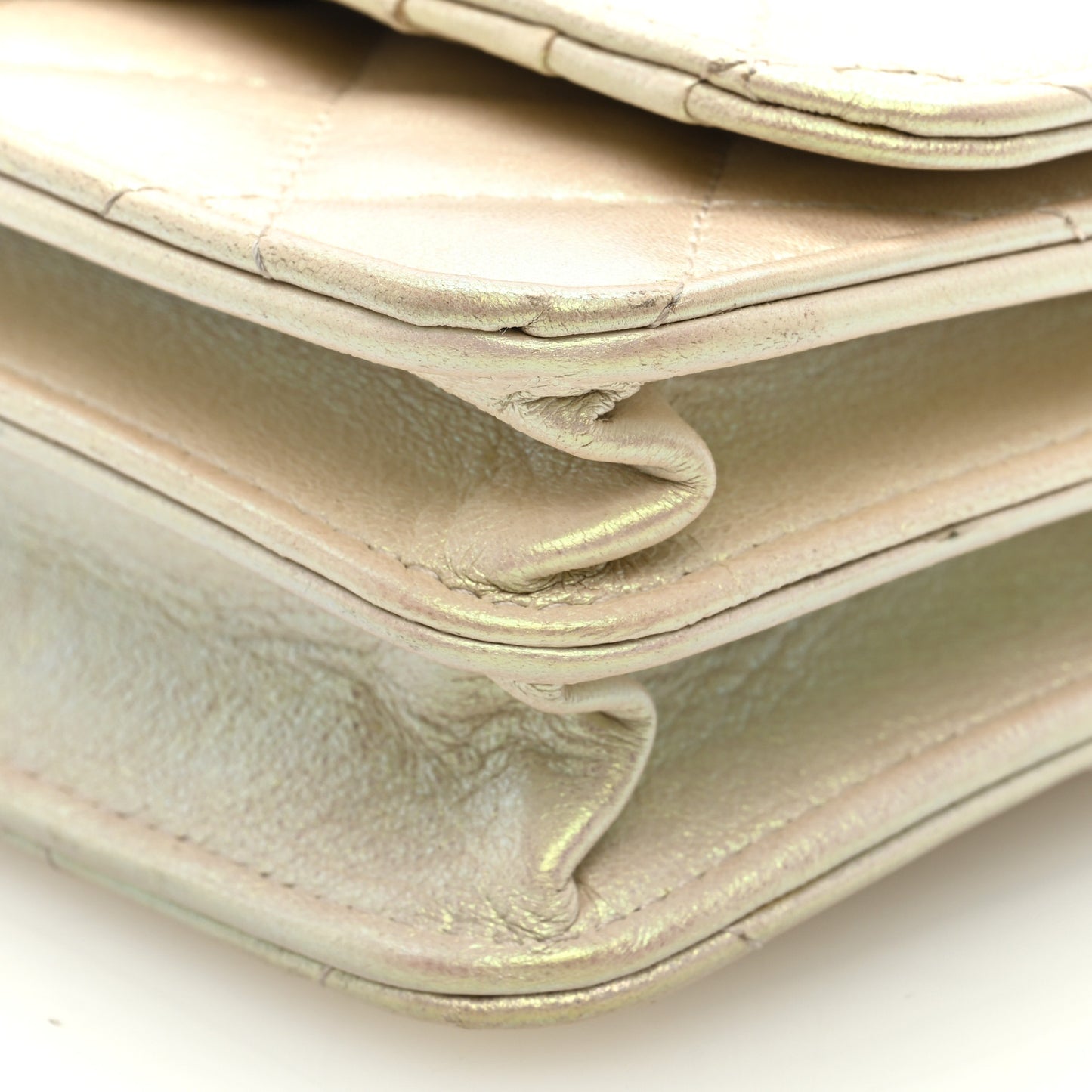 Iridescent Lambskin Quilted Mini Wallet On Chain WOC Ivory