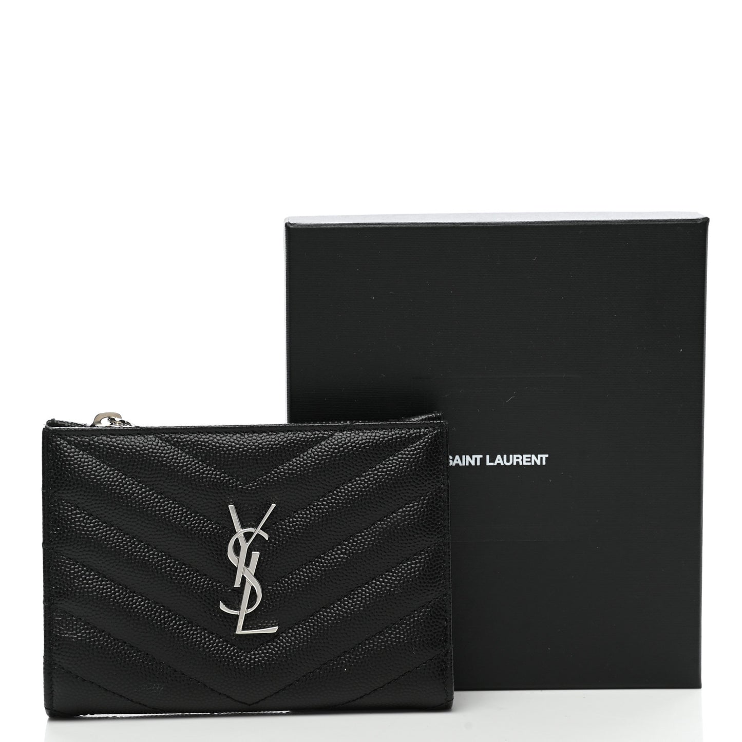Grain De Poudre Matelasse Chevron Monogram Zipped Two-Part Wallet Black