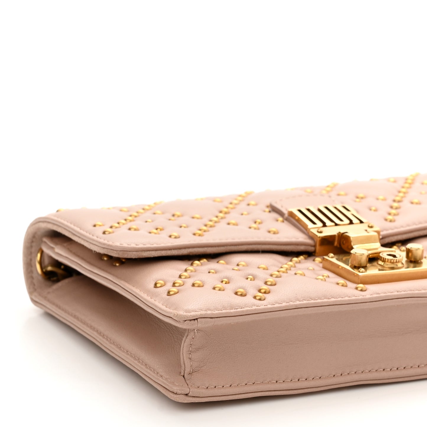 Lambskin Cannage Studded Dioraddict Wallet on Chain Clutch Nude