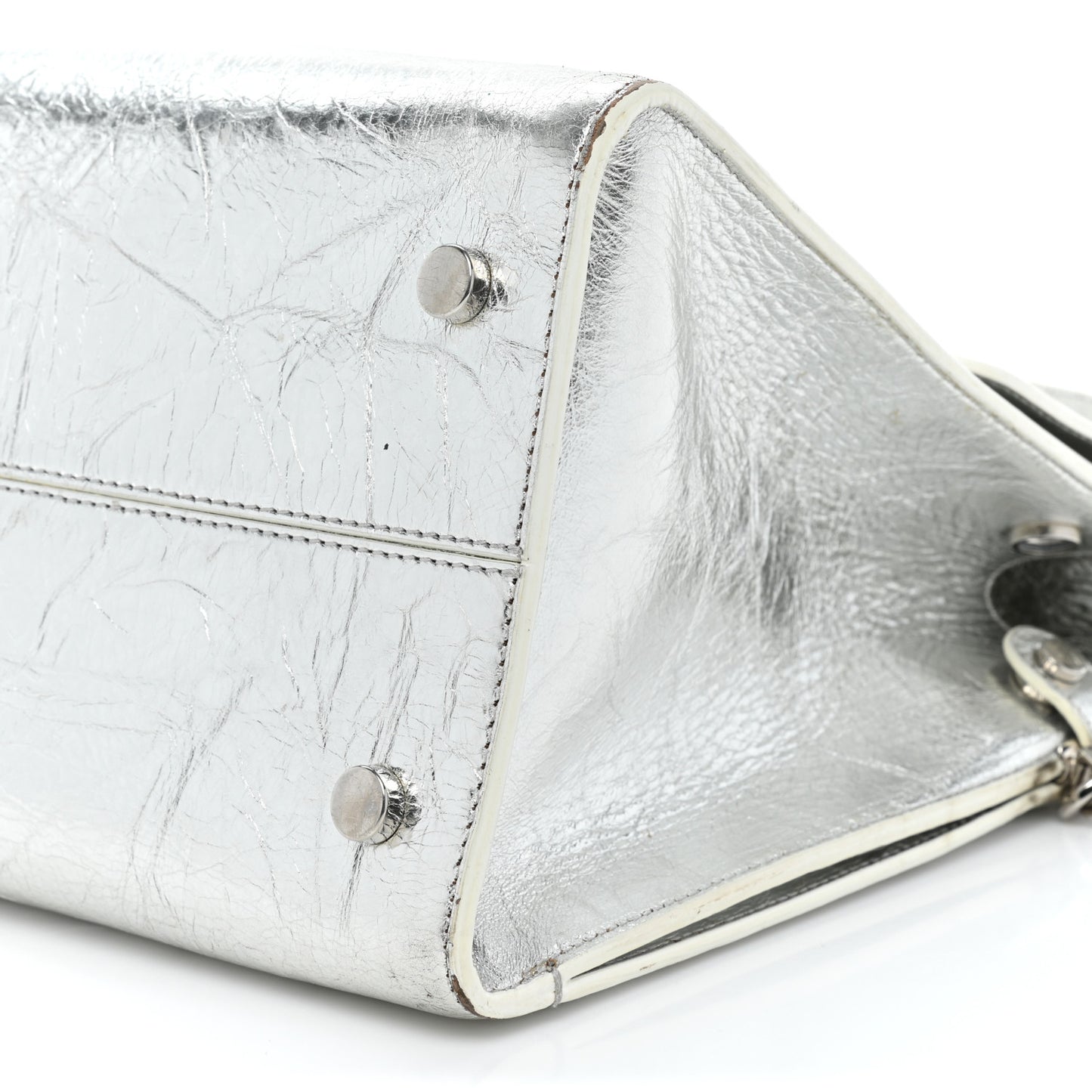 Metallic Calfskin Medium Diorever Flap Silver