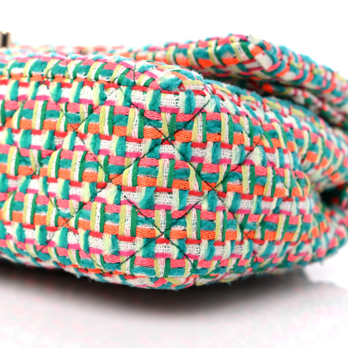 Tweed Quilted Medium Double Flap Multicolor Green