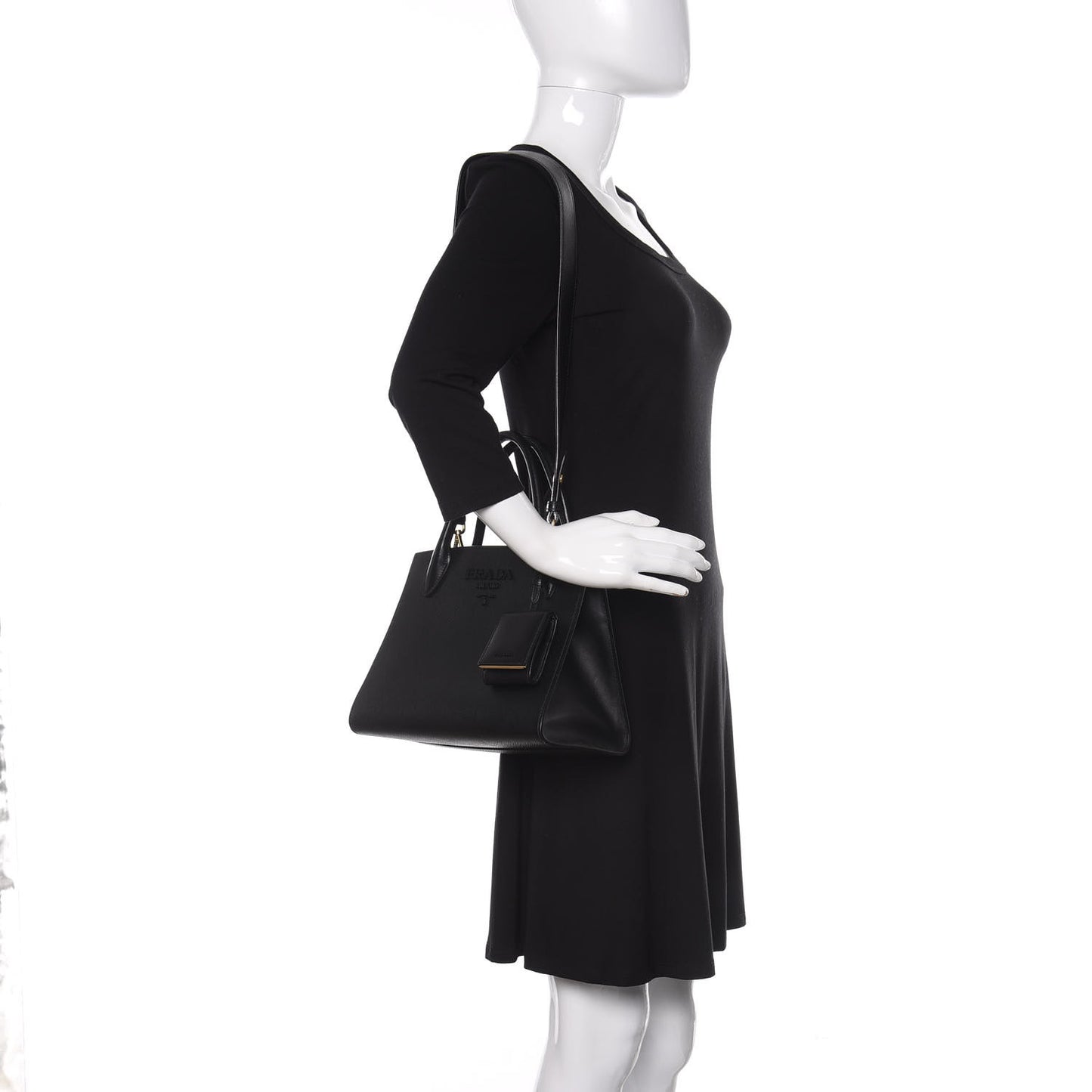 Saffiano Cuir Calfskin Small Monochrome Top Handle Tote Black