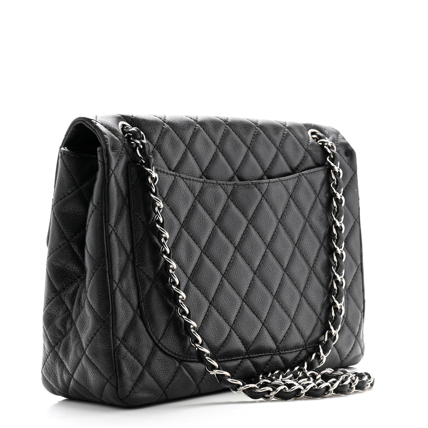 Washed Caviar Quilted Maxi Single Flap Black