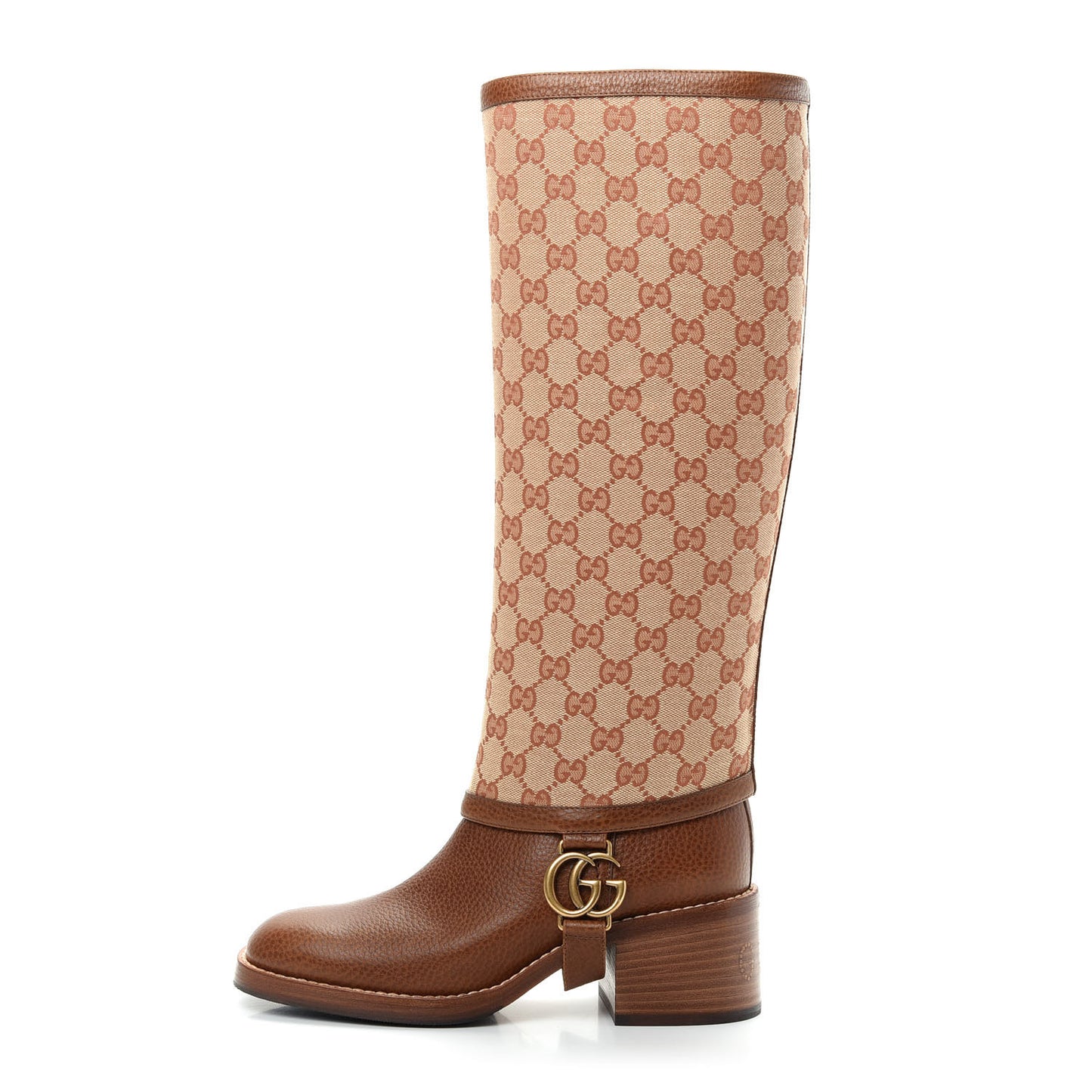 GG Monogram Calfskin Lola Tall Boots 37 Beige Ruggine Cuir