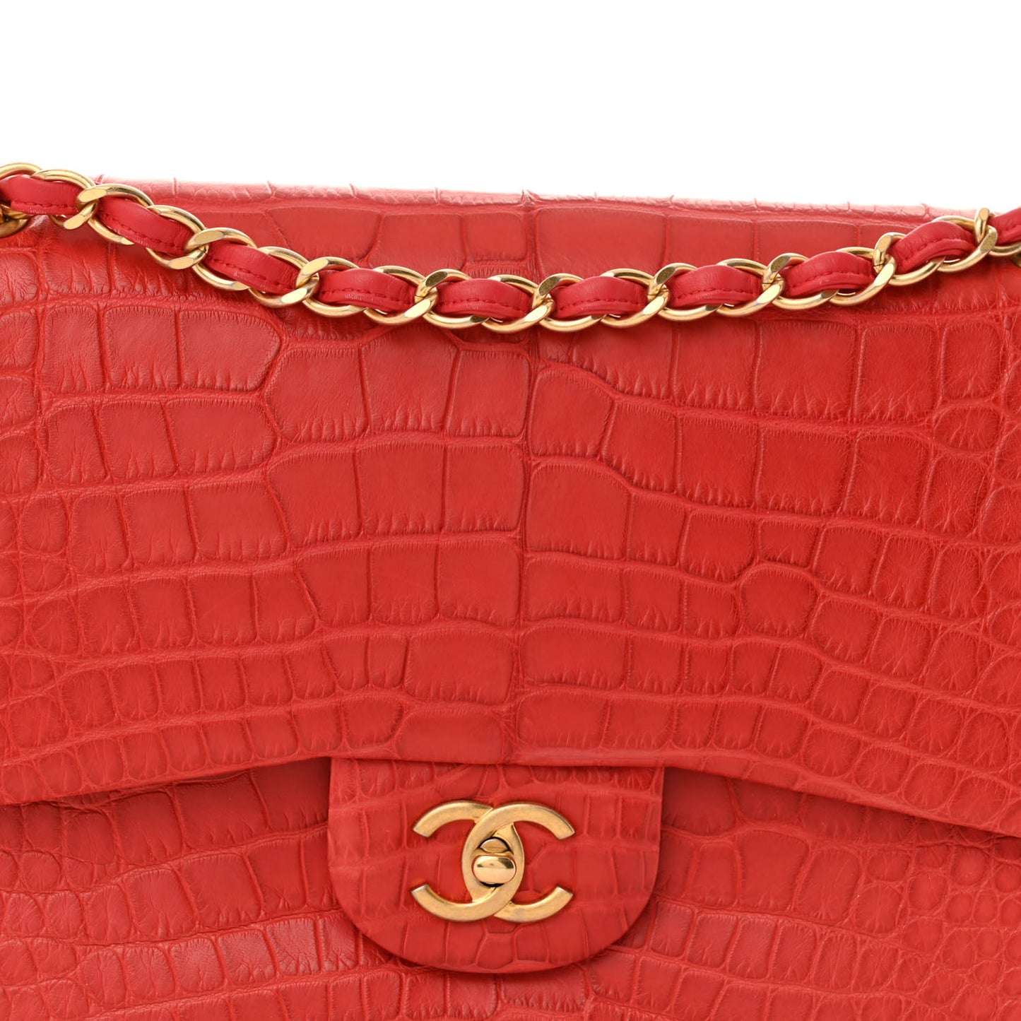 Matte Alligator Jumbo Double Flap Red