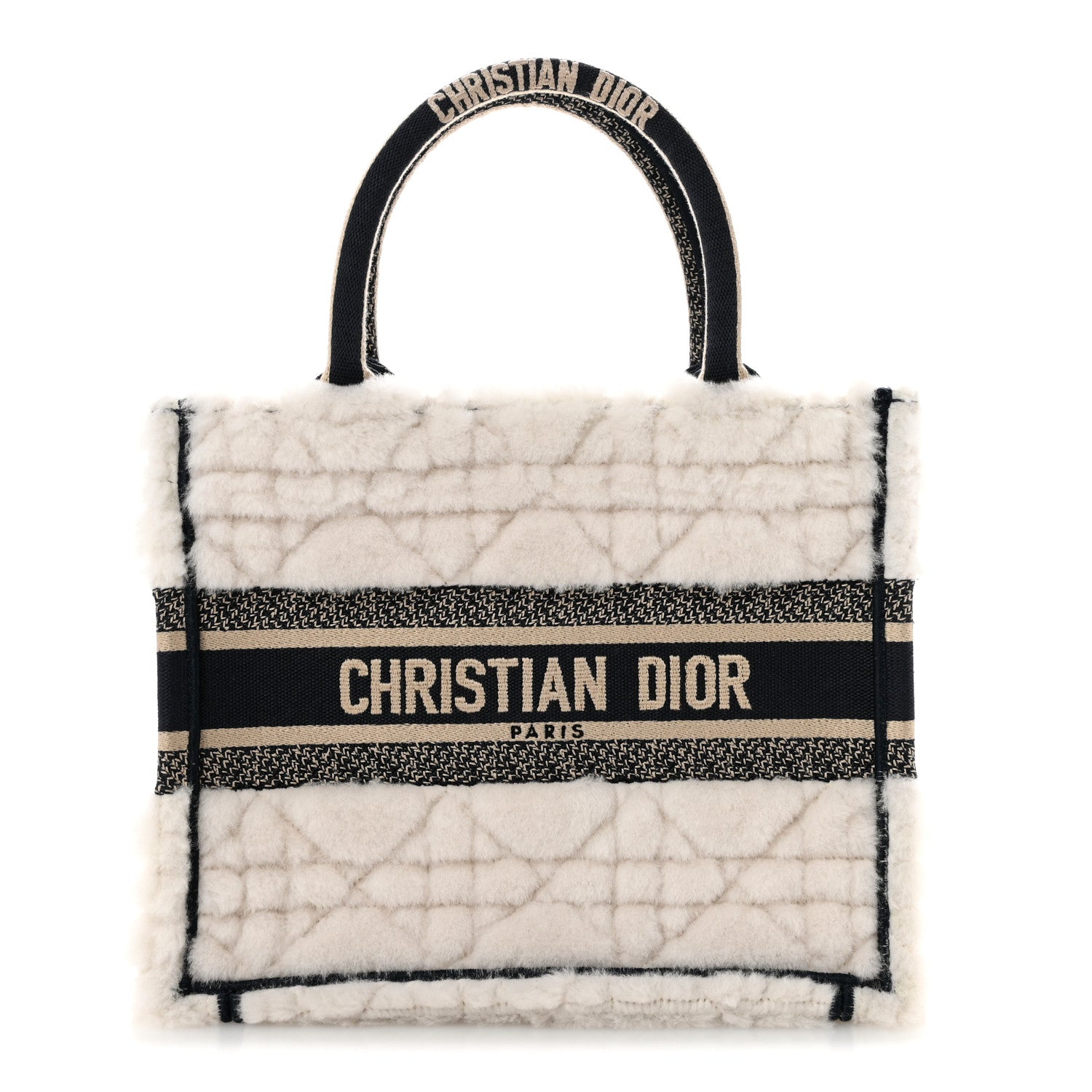 Christian Dior Shearling Cannage Small Book Tote Ecru Blue 1892412