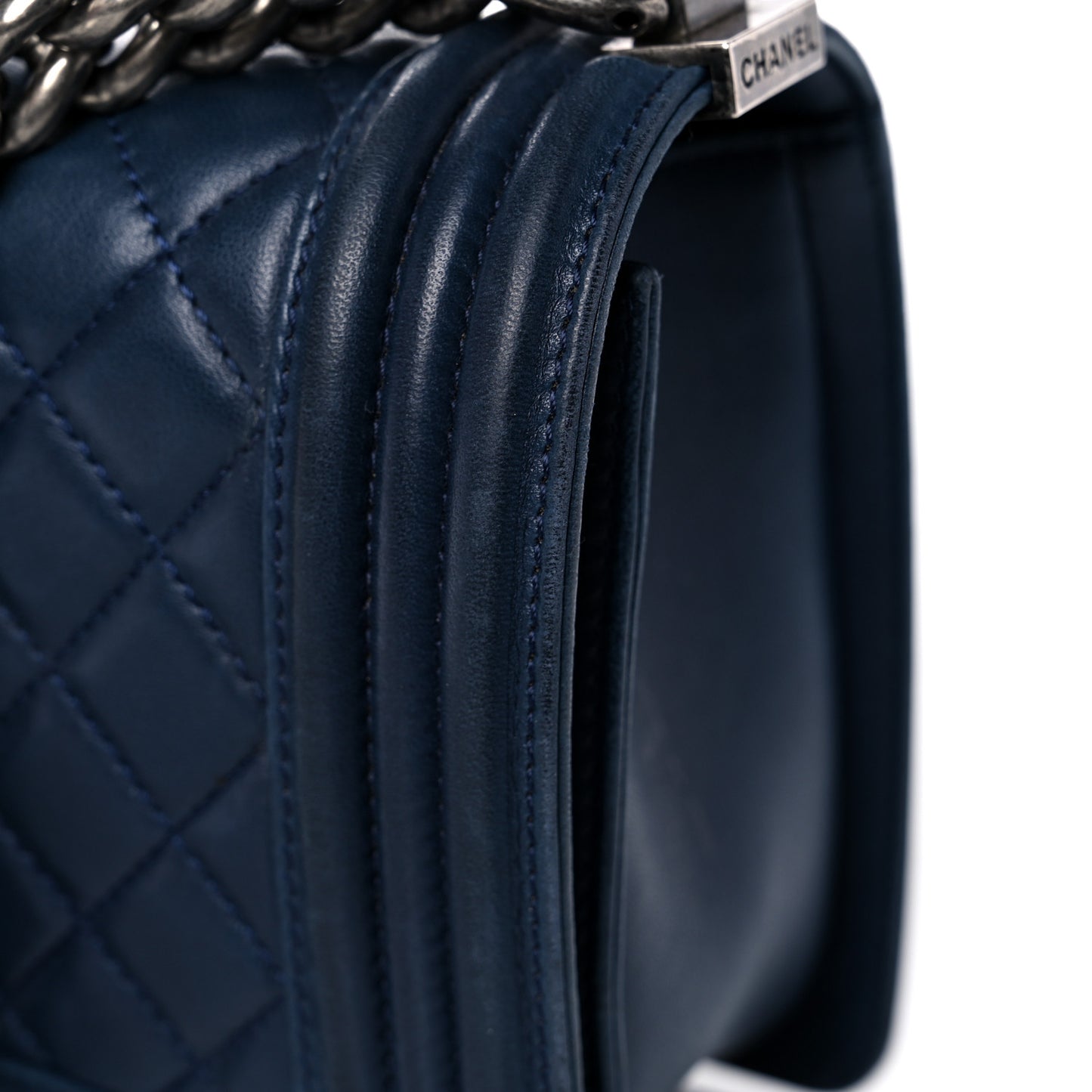 Lambskin Quilted Medium Boy Flap Dark Navy