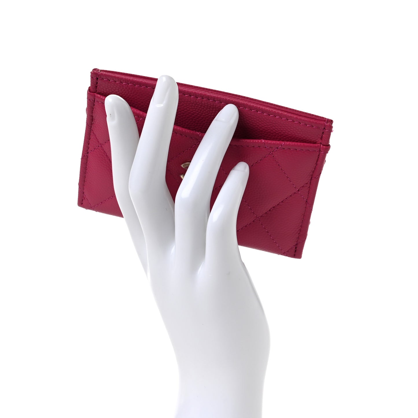 Caviar Quilted Card Holder Fuchsia