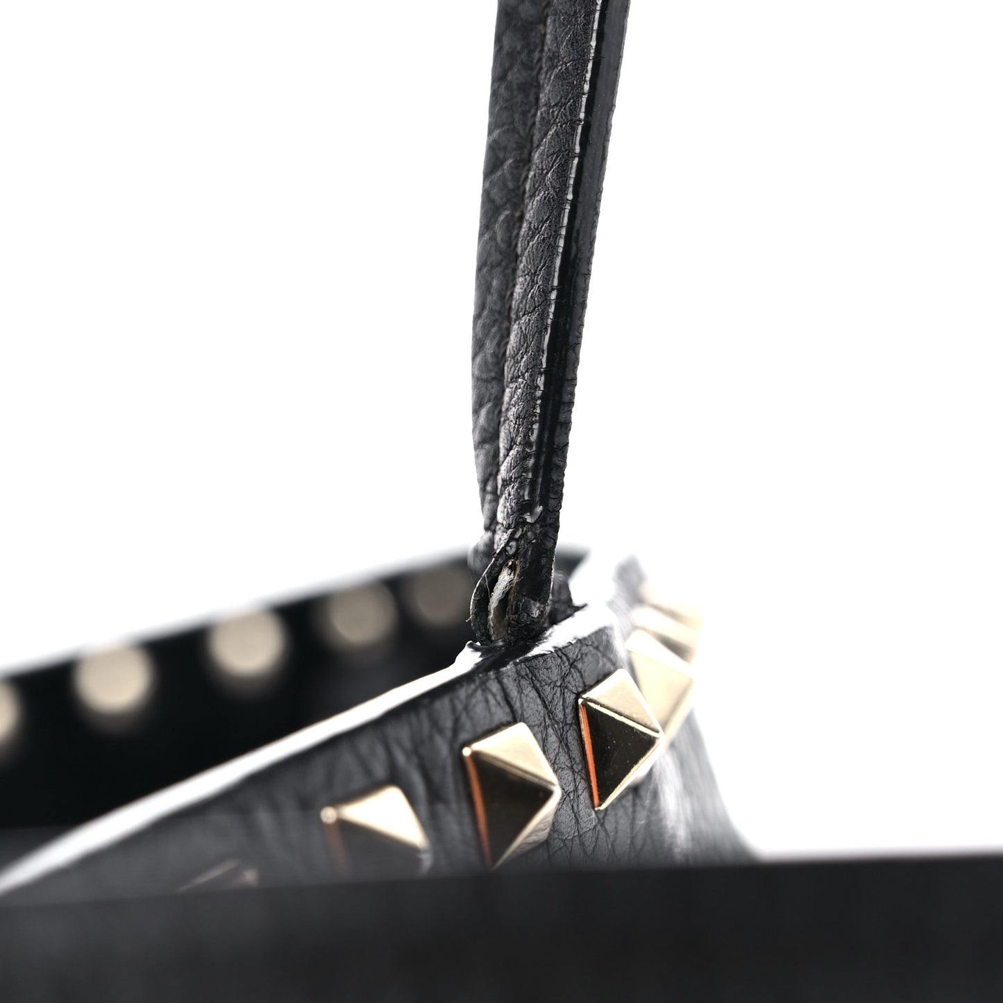 Grained Calfskin Rockstud Shoulder Tote Black