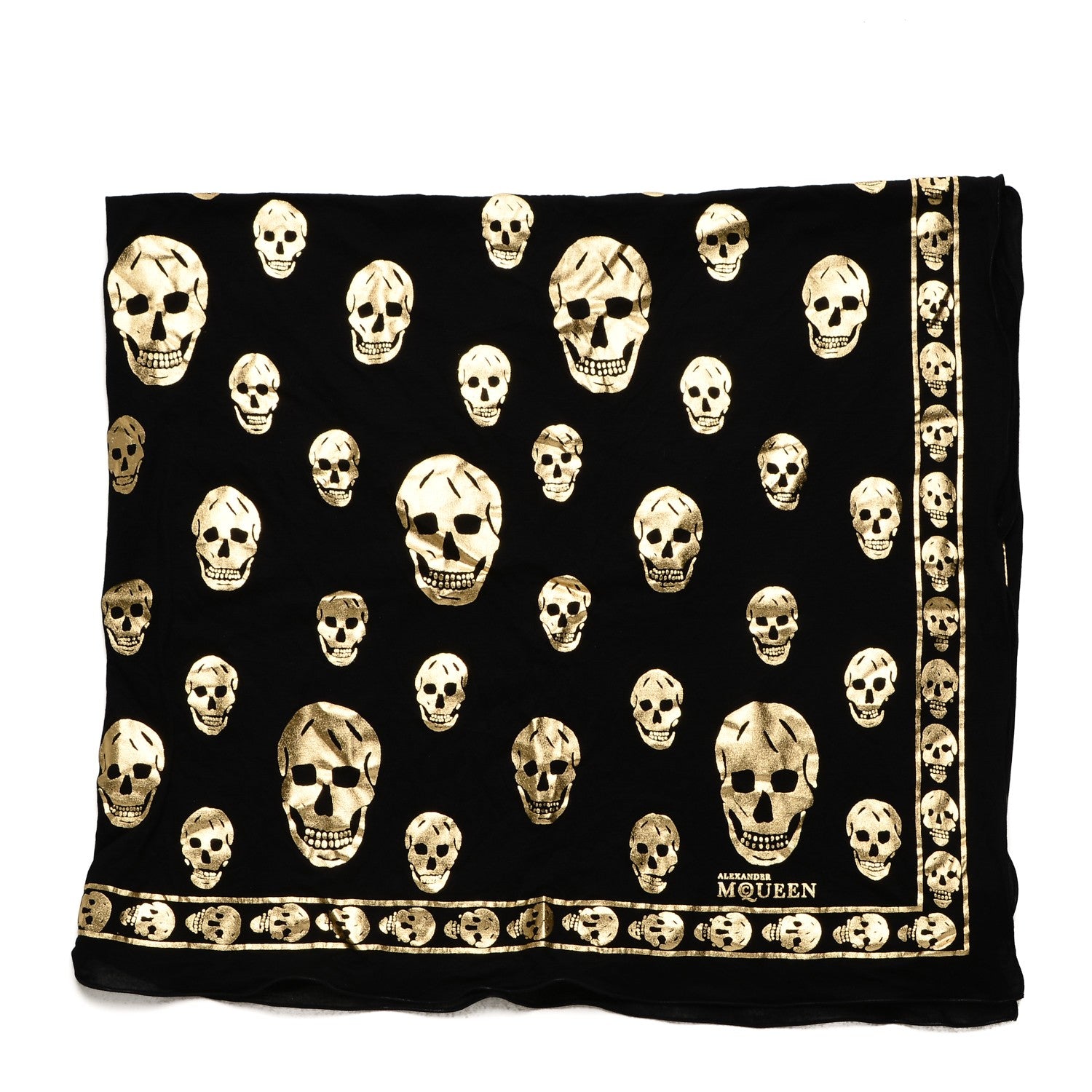 Alexander McQueen Modal Cashmere Skull Scarf Black Gold 200370
