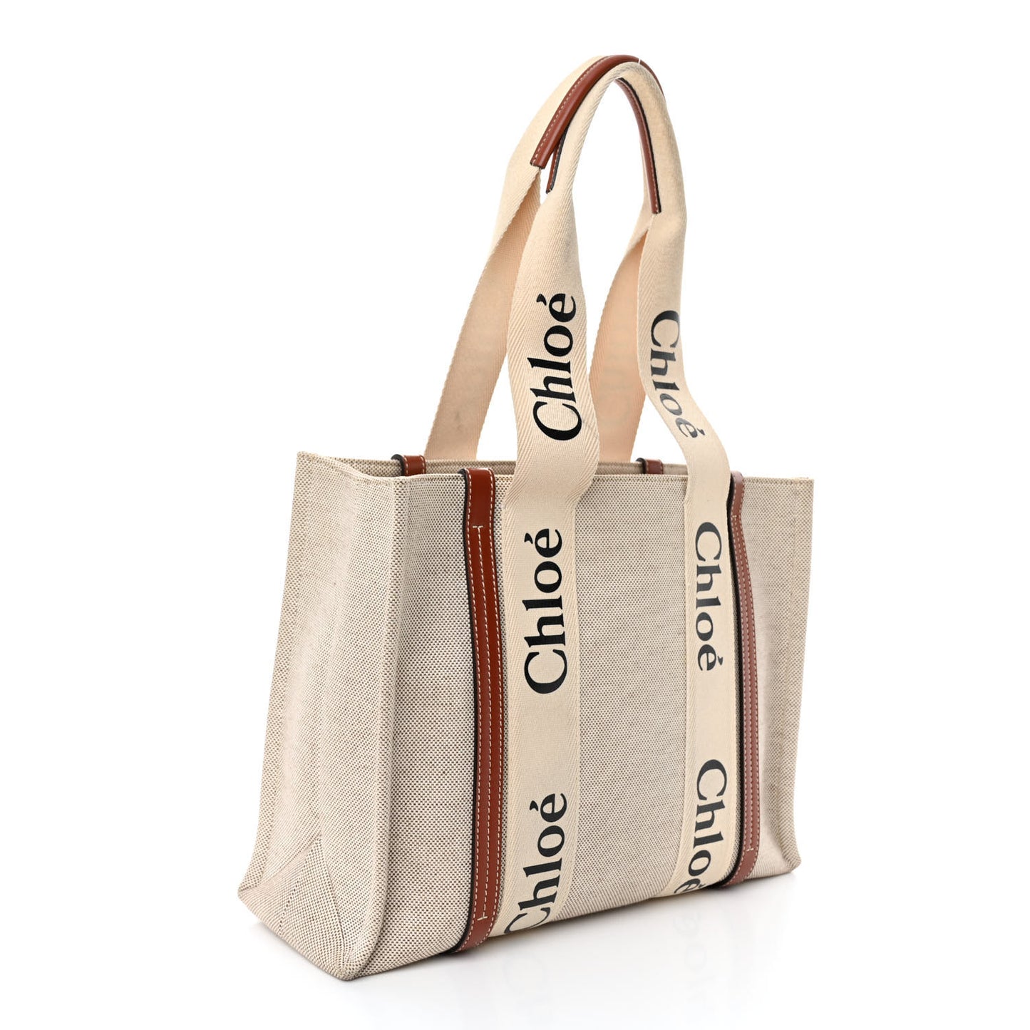 Cotton Calfskin Medium Woody Ribbon Tote White Brown