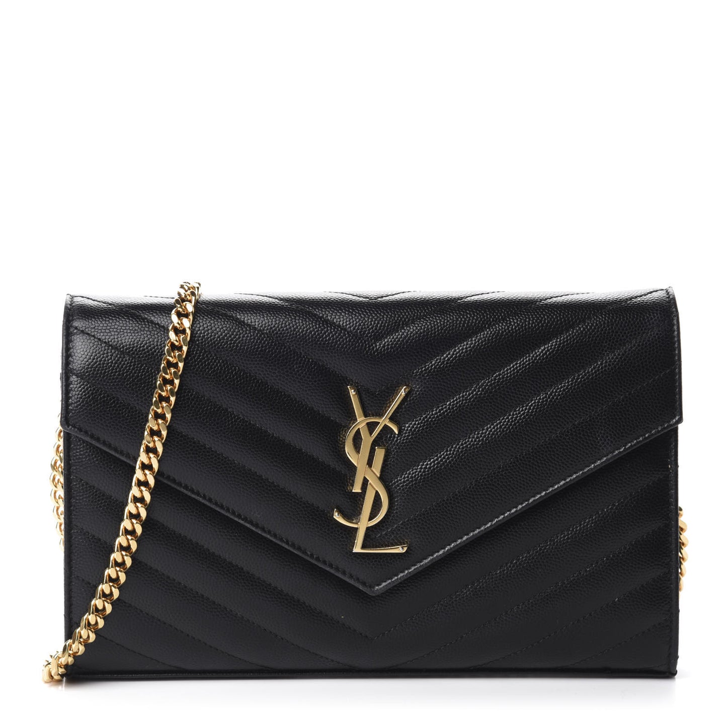 Grain De Poudre Matelasse Chevron Monogram Chain Wallet Black