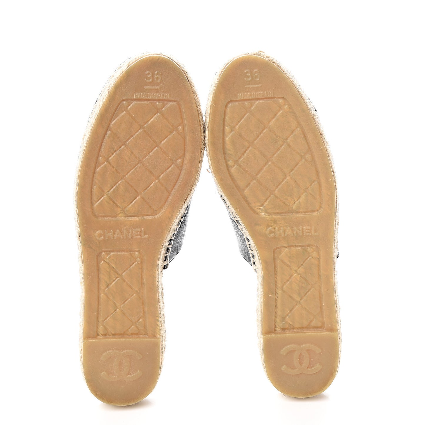 Iridescent Goatskin Patent CC Espadrille Mules 36 Black