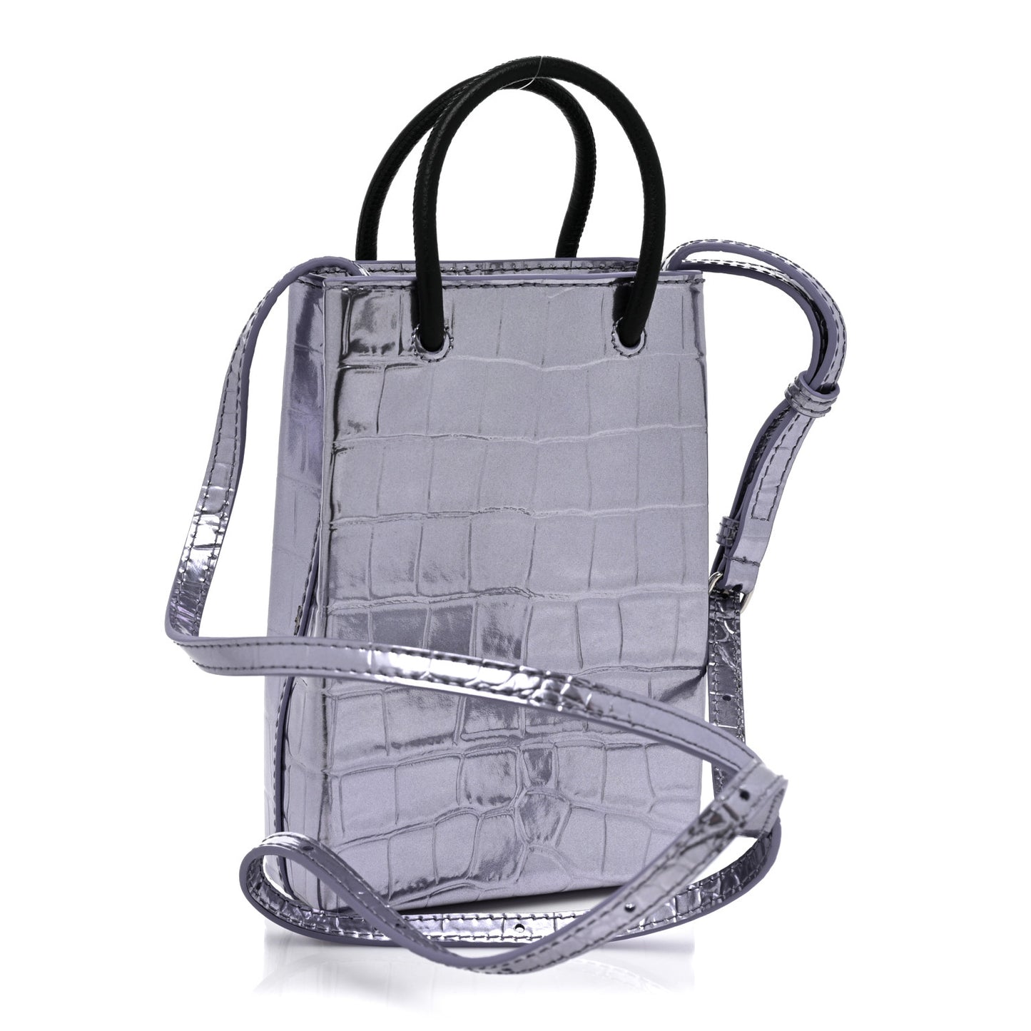 Calfskin Crocodile Embossed Logo Shopping Phone Holder Bag Lilac Black