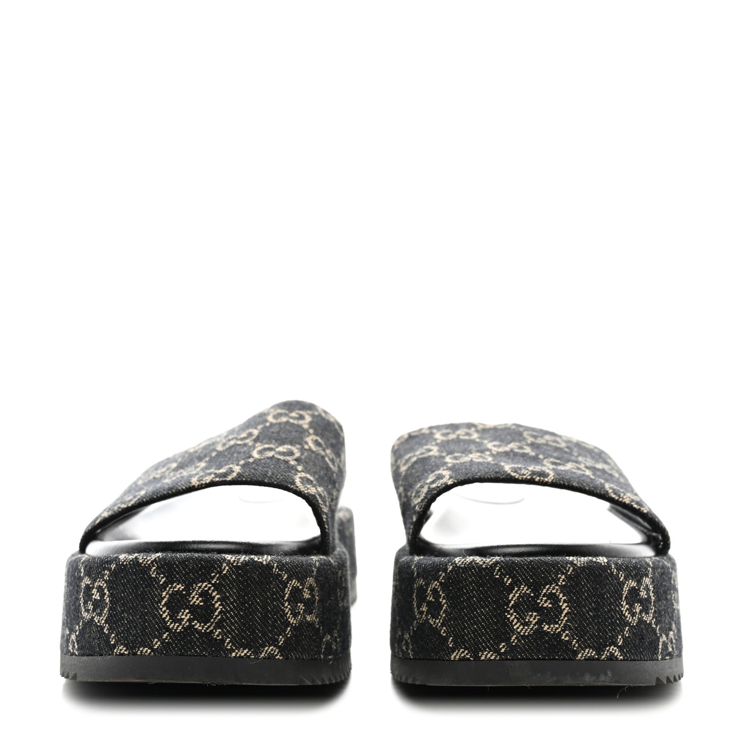 Jacquard Black Denim GG Monogram Angelina Platform 55mm Slide Sandals 38 Black Ivory