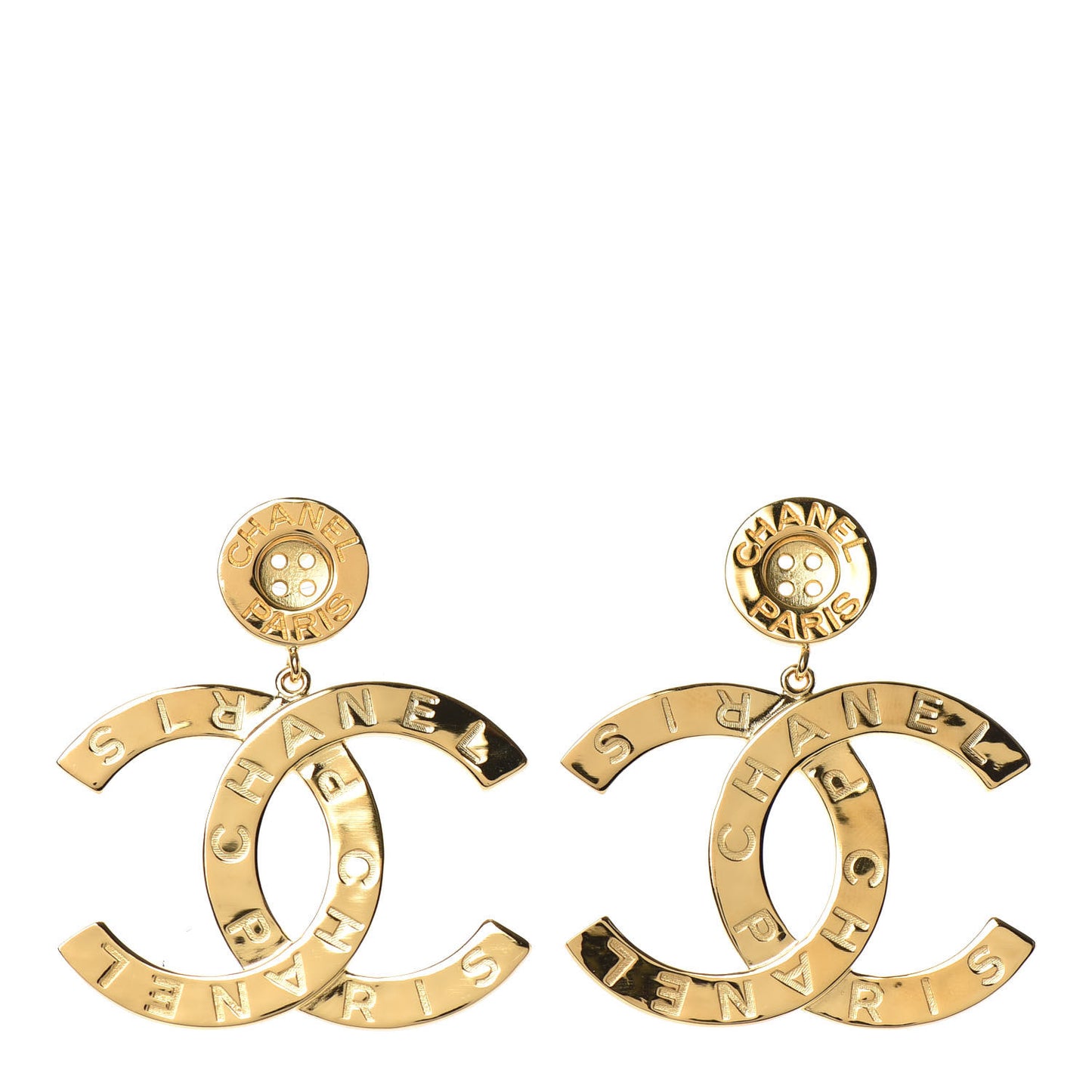 Metal Large Paris Button Earrings Gold