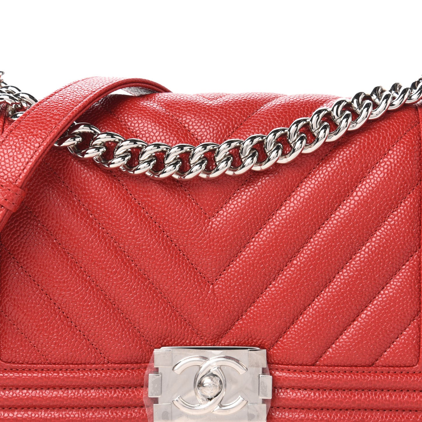 Caviar Chevron Quilted Medium Boy Flap Red