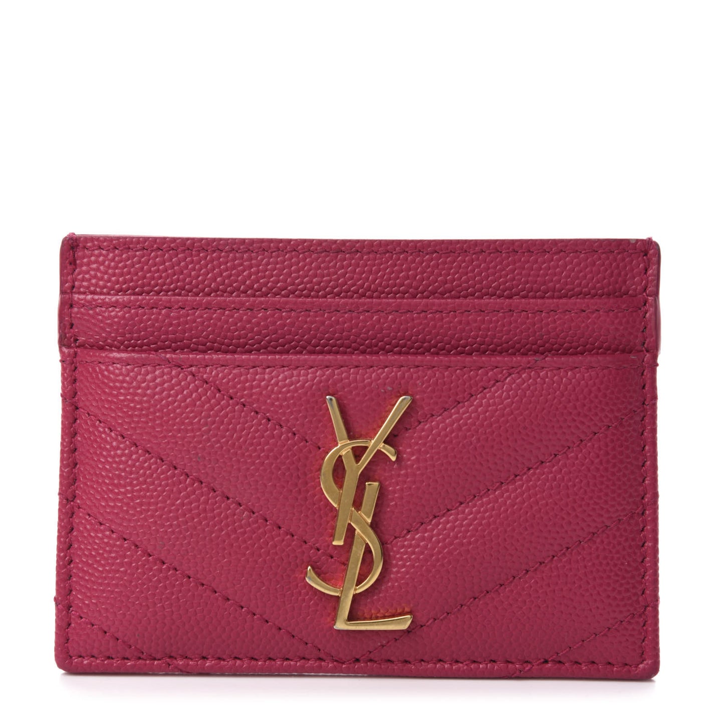 Grain De Poudre Matelasse Chevron Monogram Credit Card Case Fresh Fuxia