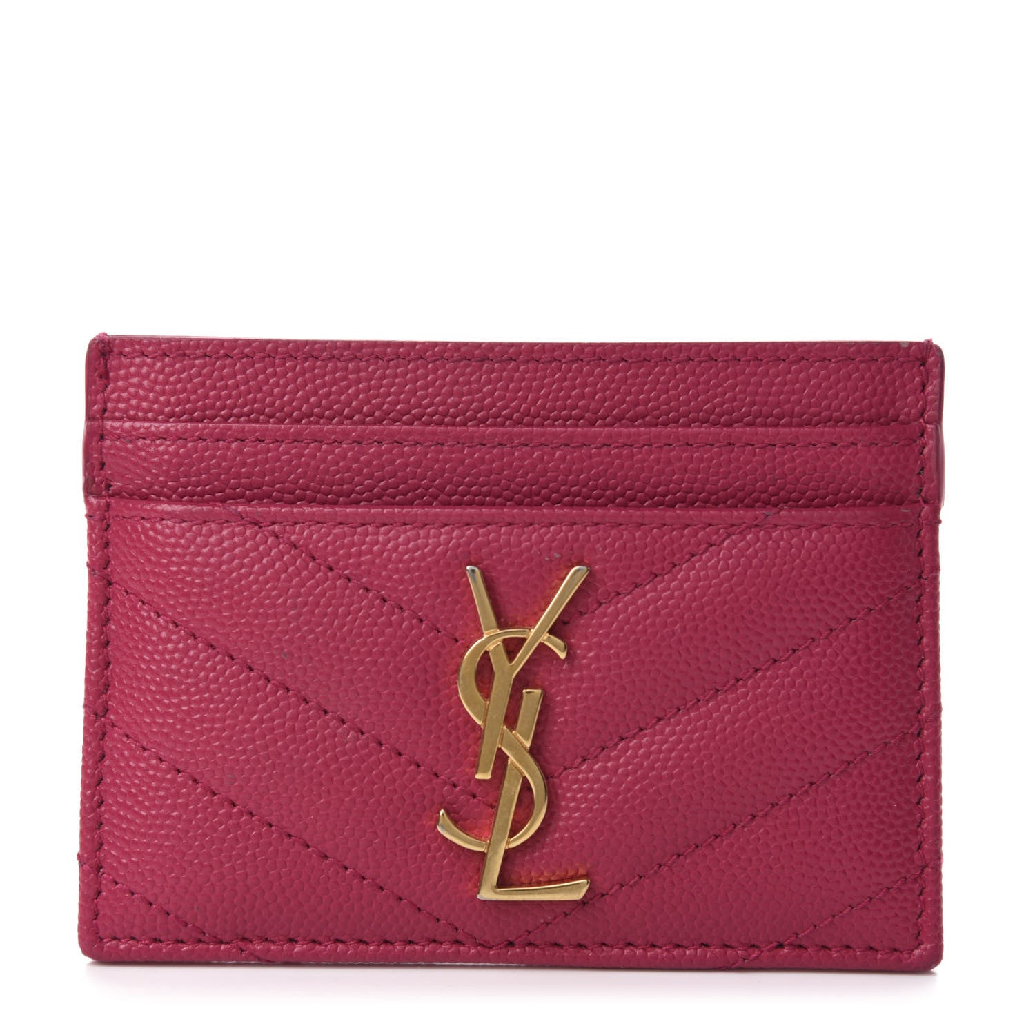 Saint Laurent Grain De Poudre Matelasse Chevron Monogram Credit Card Case Fresh Fuxia 1 of 9