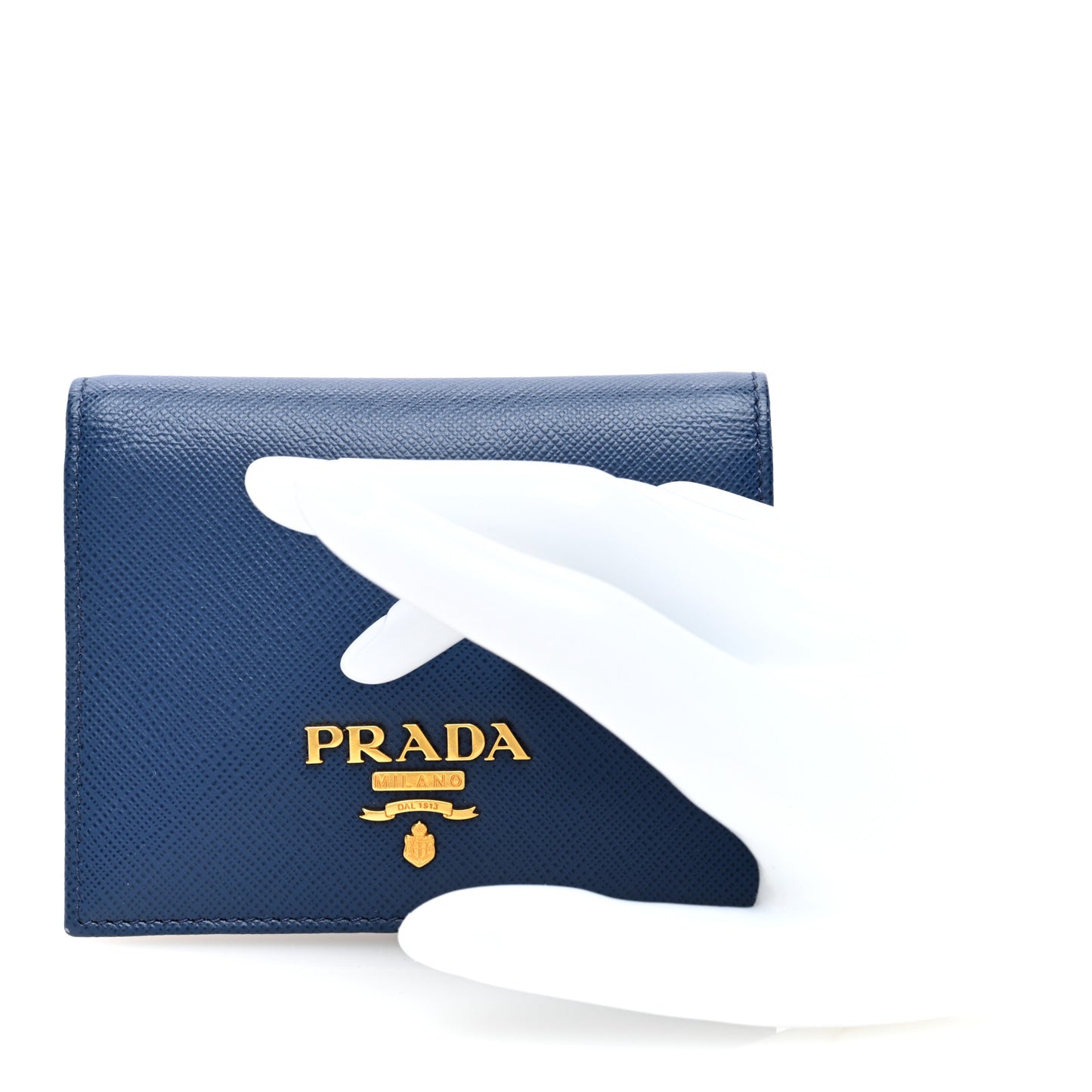 Saffiano Metal Compact Snap Bi-Fold Wallet Blue