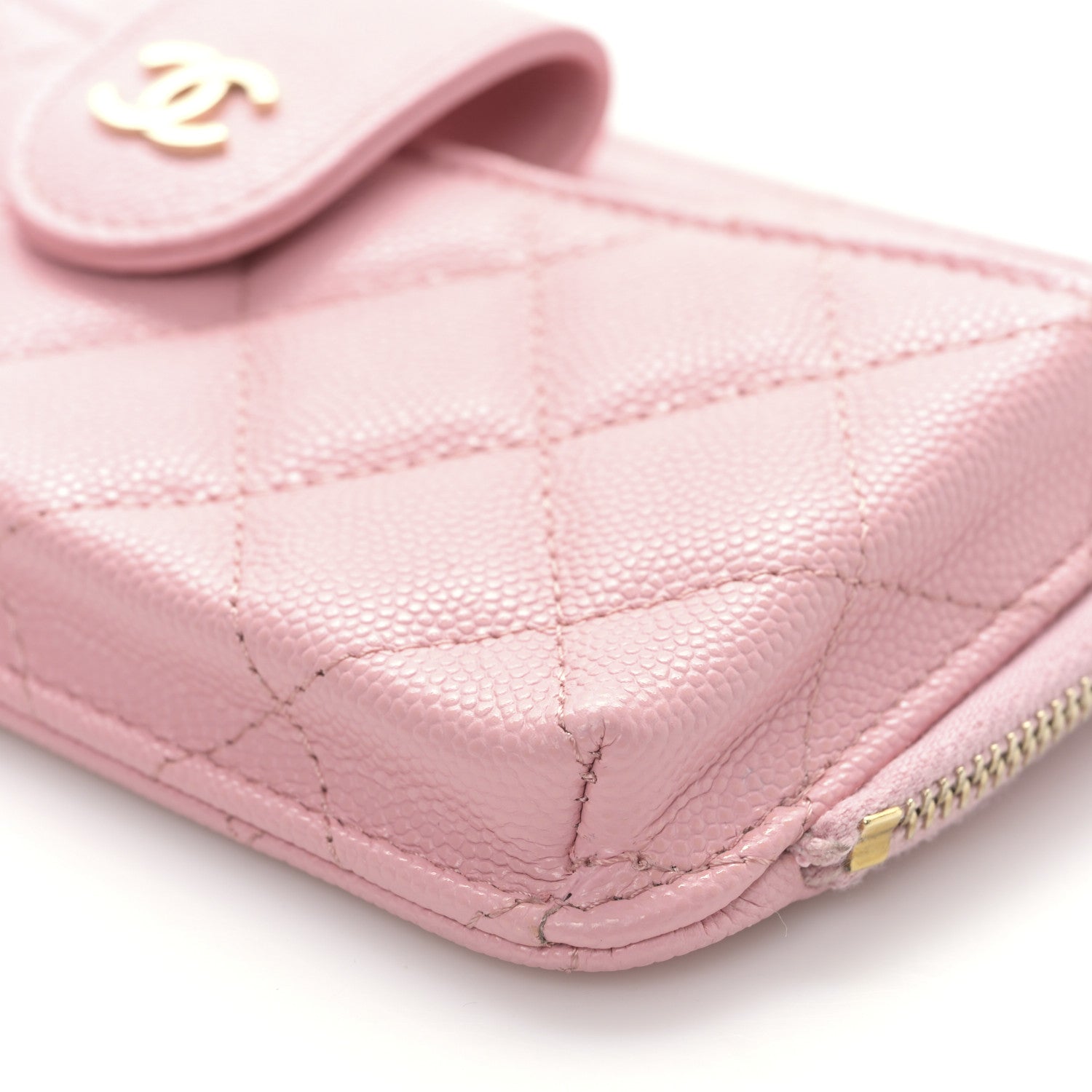 Chanel Caviar Quilted Phone Holder Zip Clutch Pink 9 of 10