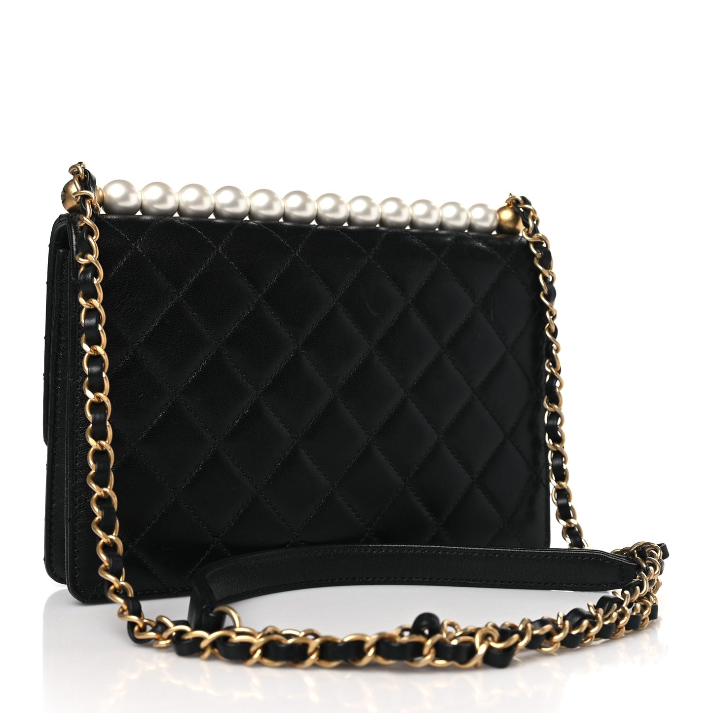 Lambskin Quilted Small Chic Pearls Flap Black