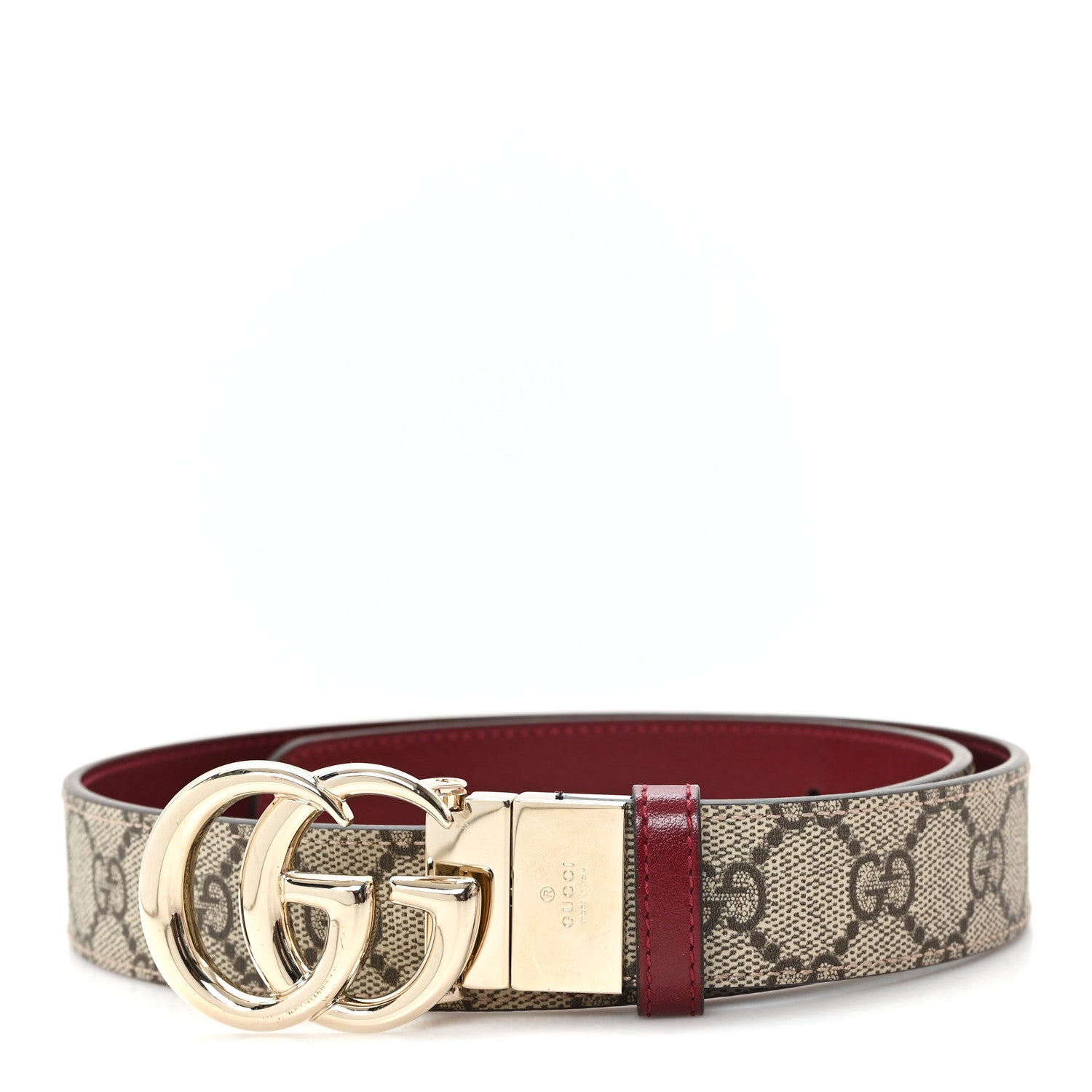 Gucci GGロゴ ベルト ワインレッド Gucci GG Supreme Monogram Plutone Calfskin Double G Reversible