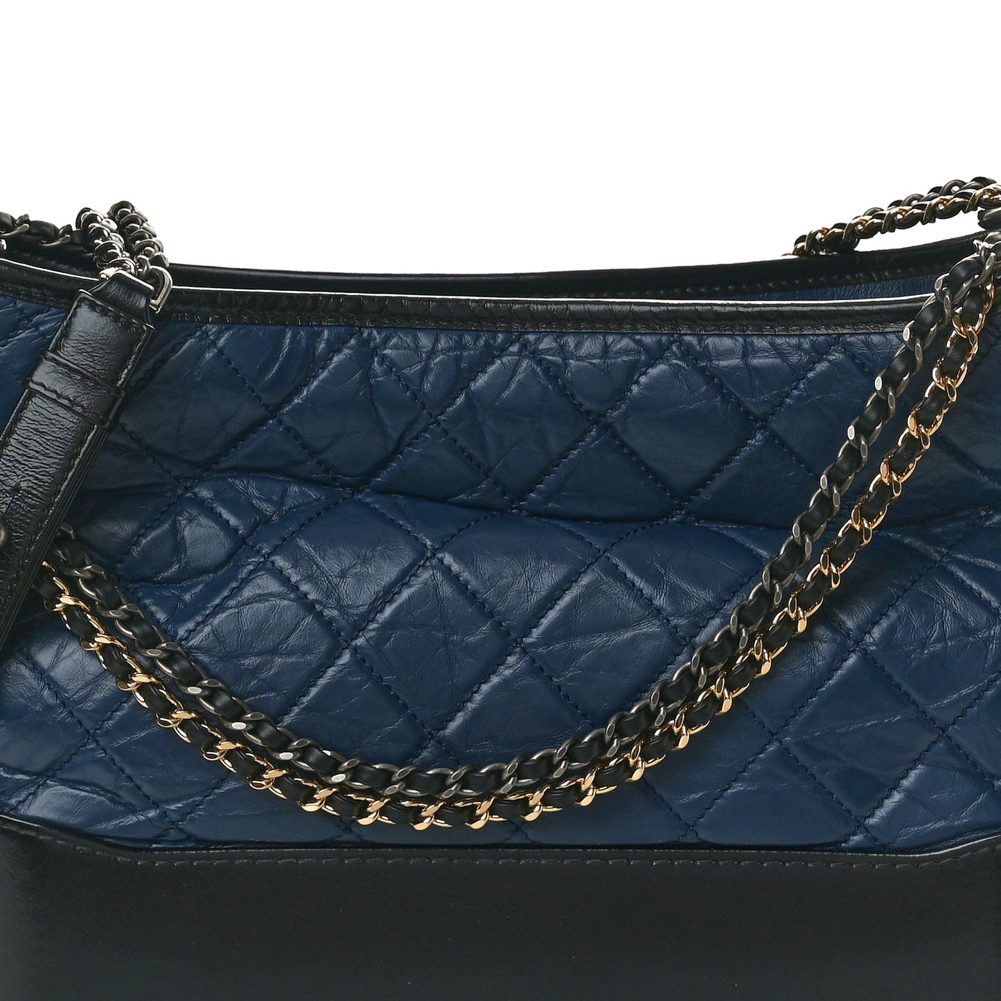 Aged Calfskin Quilted Medium Gabrielle Hobo Navy Black
