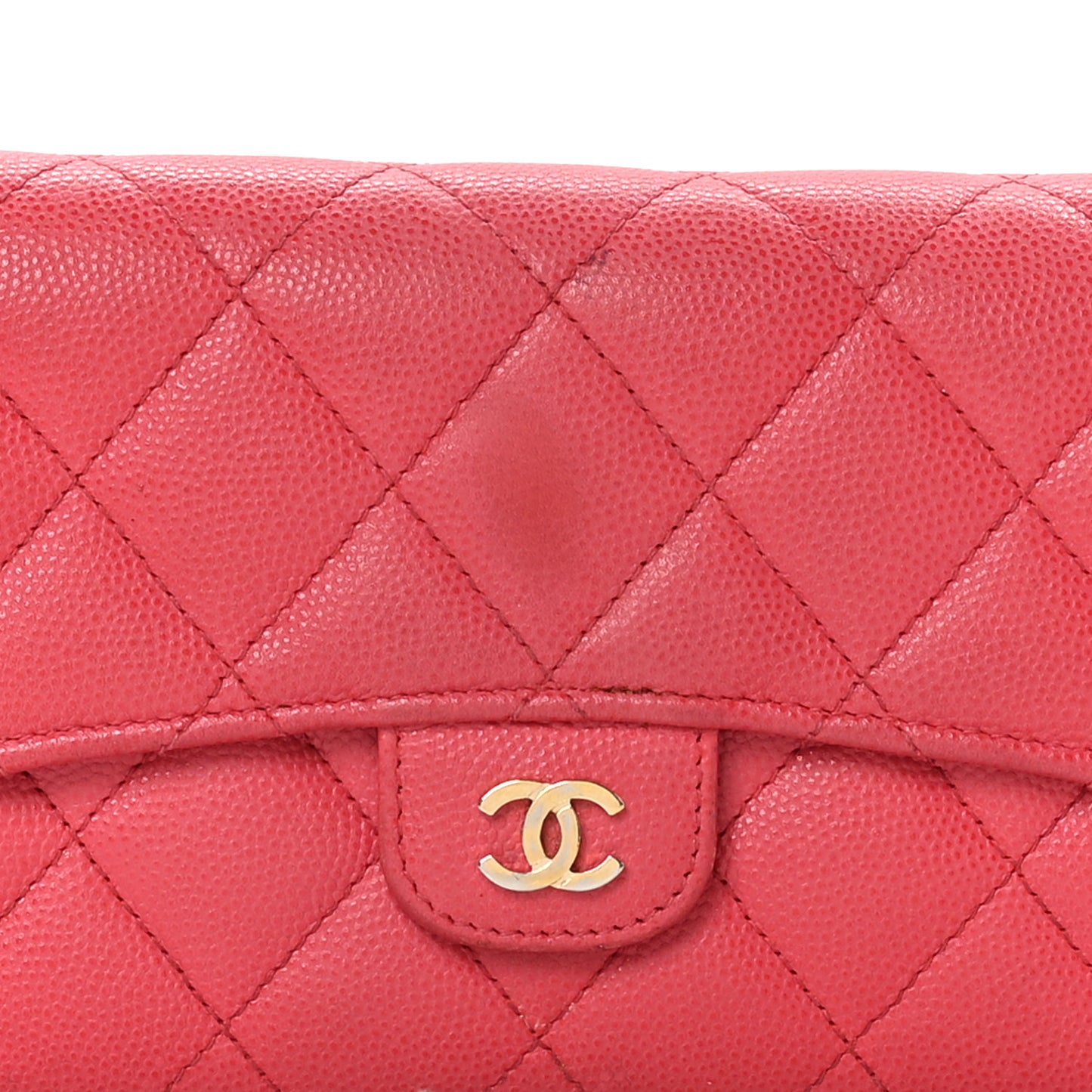 Caviar Quilted Large Gusset Flap Wallet Pink