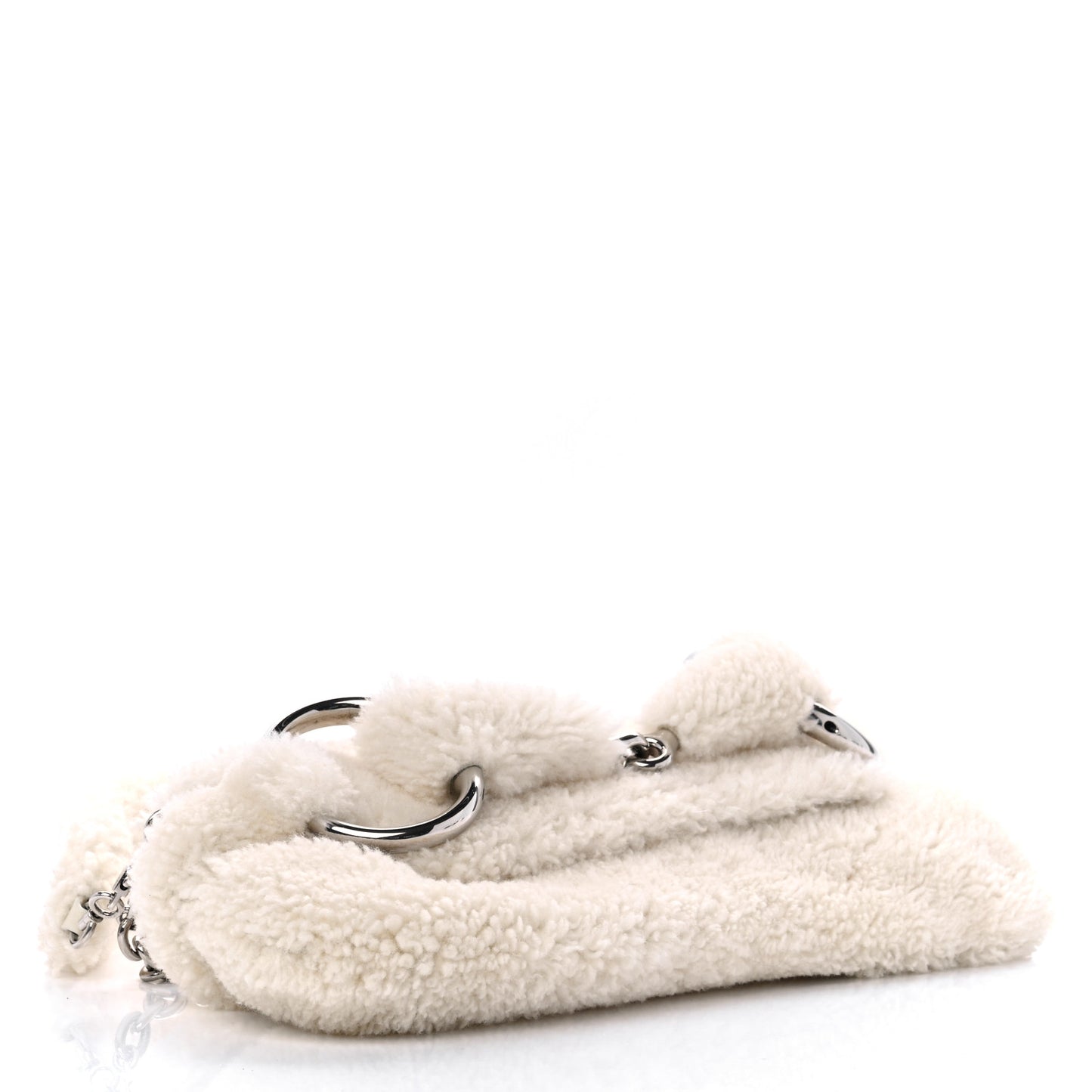 Merino Wool Medium Maxi Horsebit Chain Shoulder Bag Off White