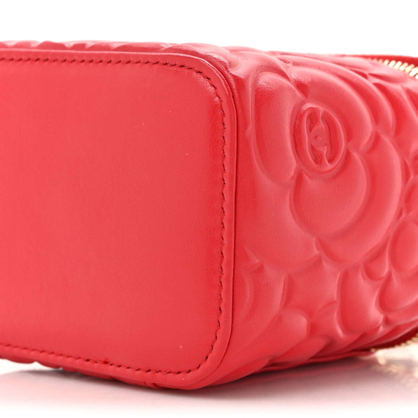 Lambskin Camellia Embossed Mini Vanity Case With Chain Red