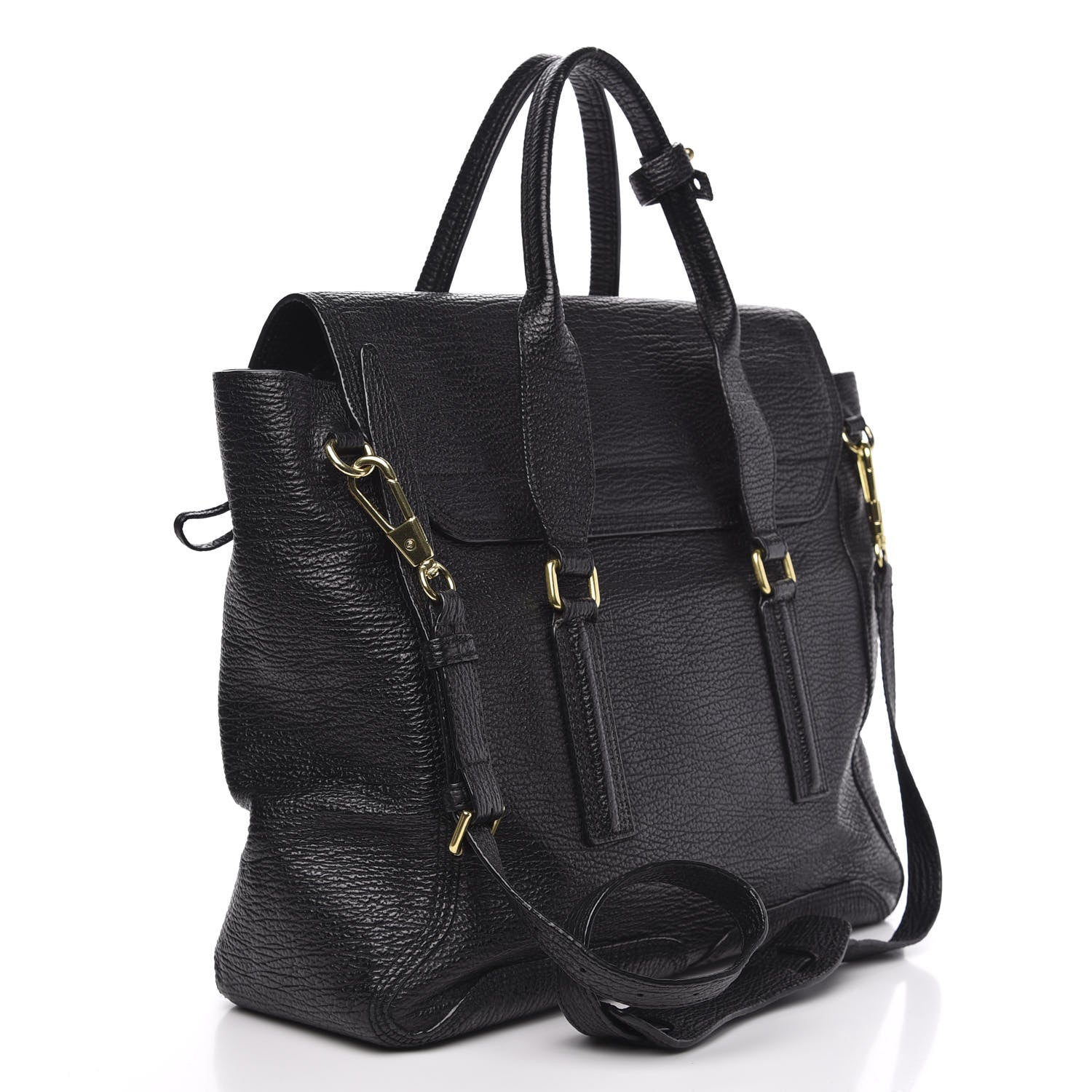 3.1 Phillip Lim 3.1 Textured Calfskin Large Pashli Satchel Black 3 of 11