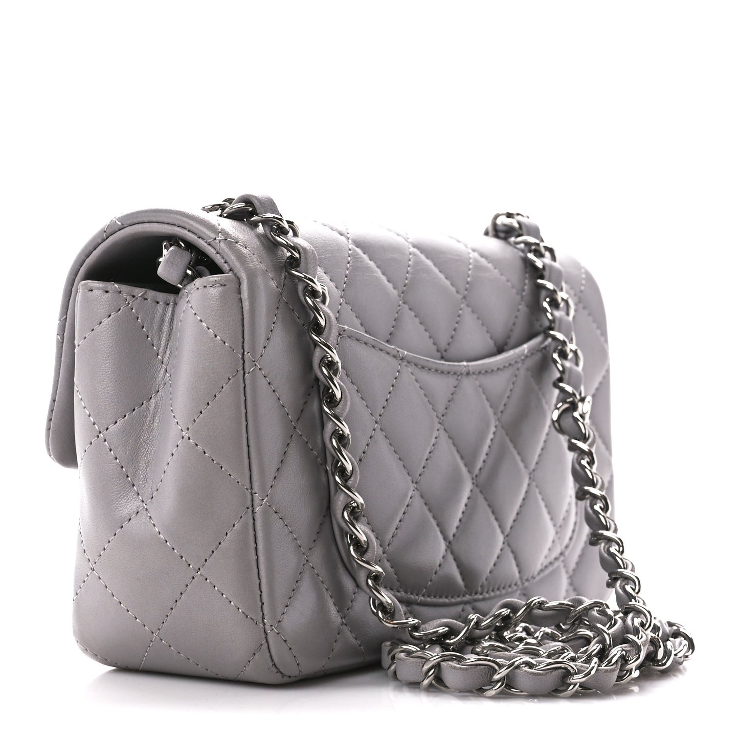 Lambskin Quilted Mini Rectangular Flap Grey