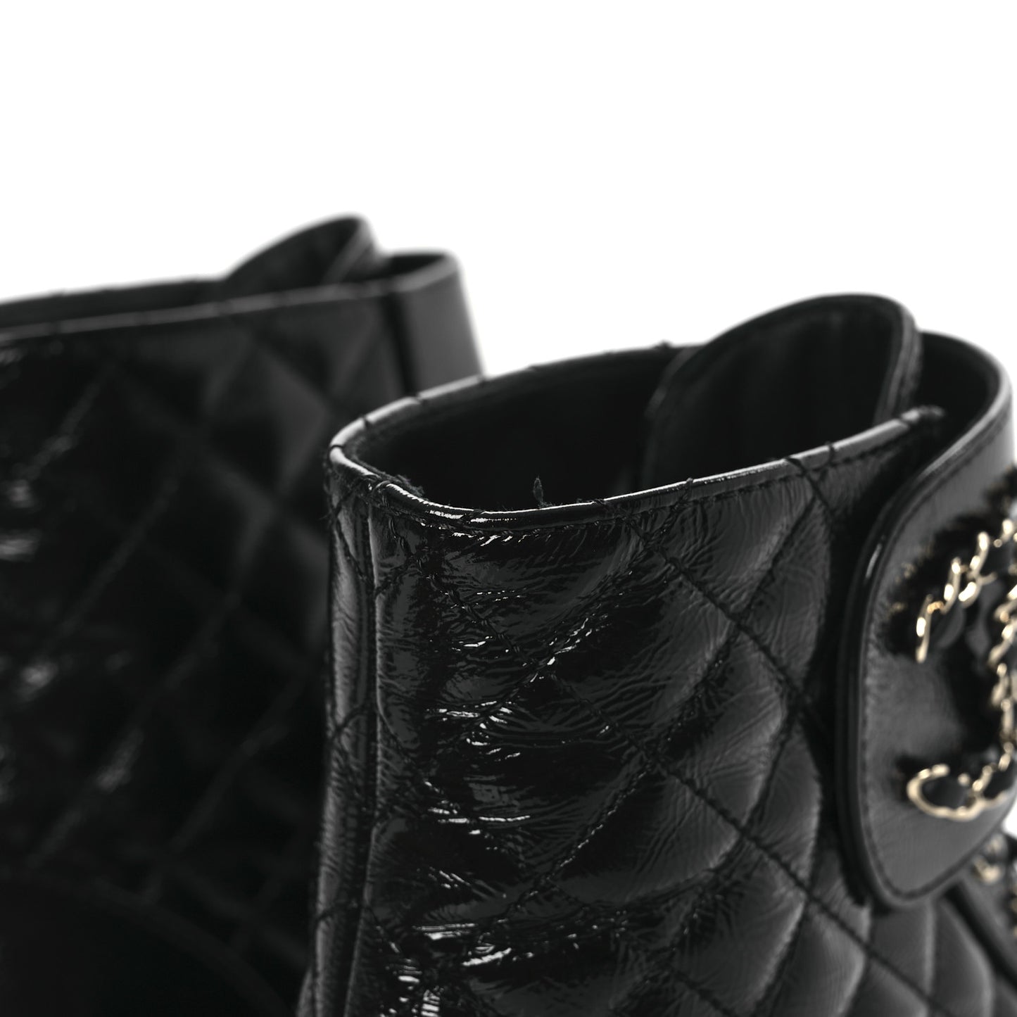 Shiny Calfskin Quilted Lace Up Combat Boots 36 Black
