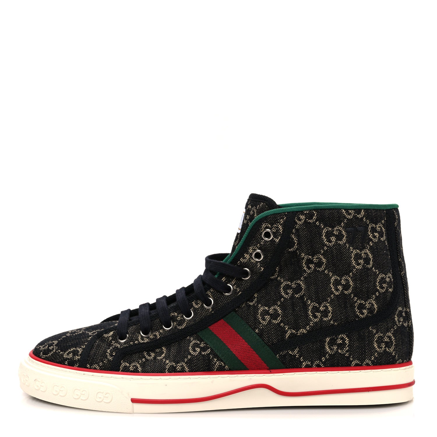 Gucci New Denim GG Monogram Web Mens 1977 Tennis High Top Sneakers