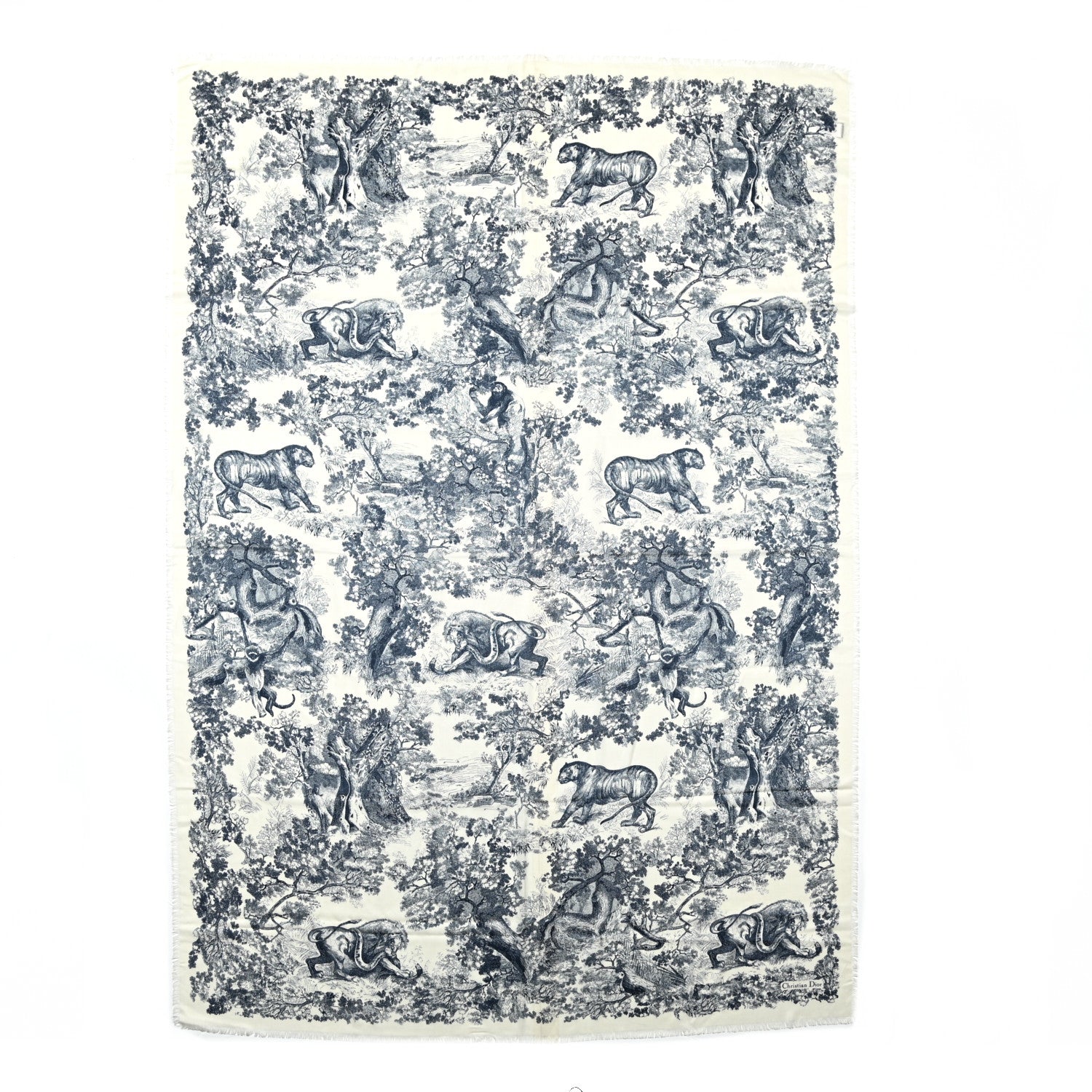 Christian Dior Wool Cashmere Silk Toile De Jouy Stole Blue 1166402