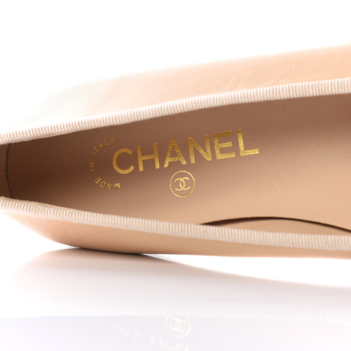 Lambskin Cap Toe CC Ballerina Flats 40 Beige Black