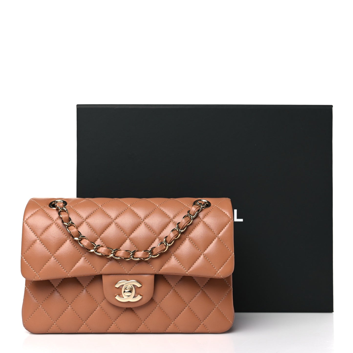 Lambskin Quilted Small Double Flap Brown