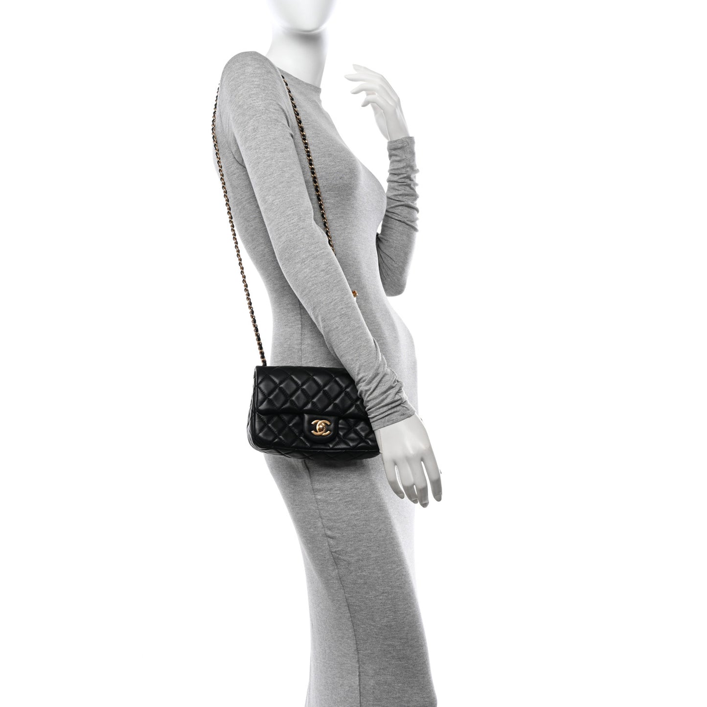 Lambskin Quilted Mini Rectangular Pearl Crush Flap Black