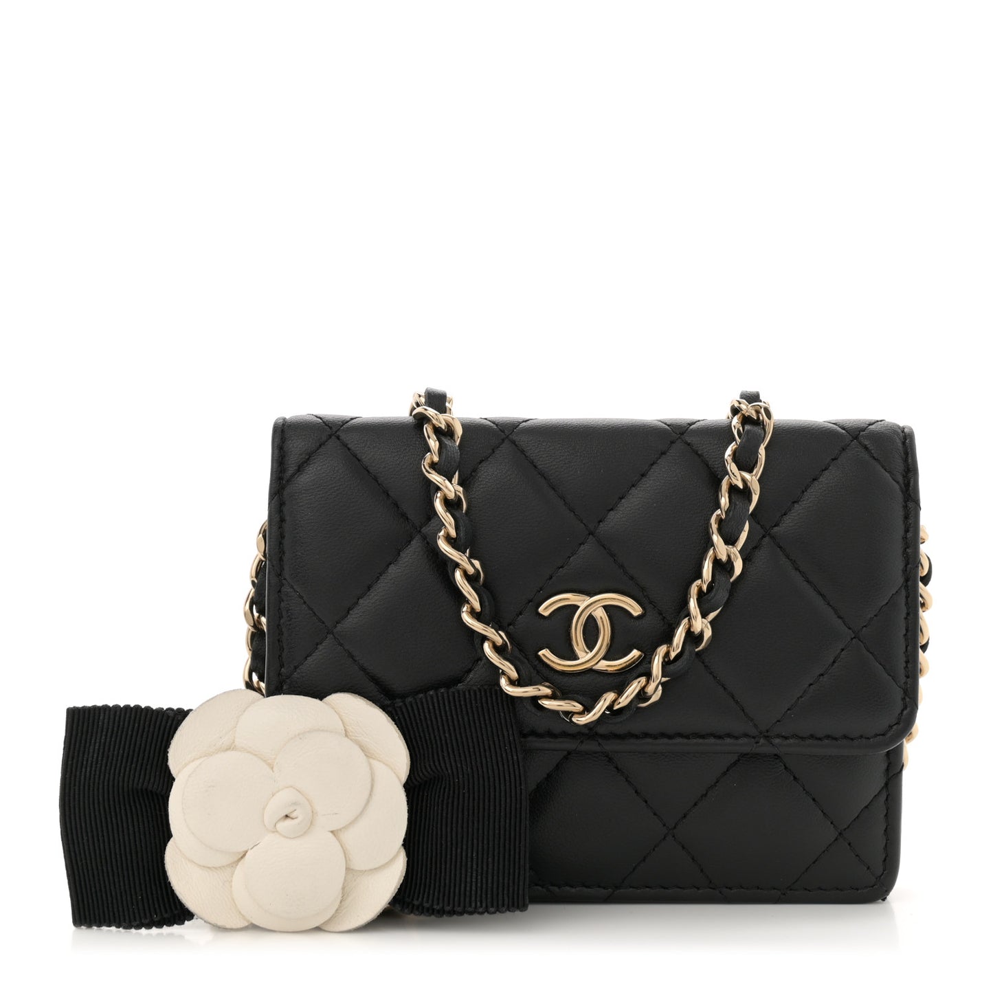 Lambskin Quilted My Chanel Lady Card Holder On Chain Black