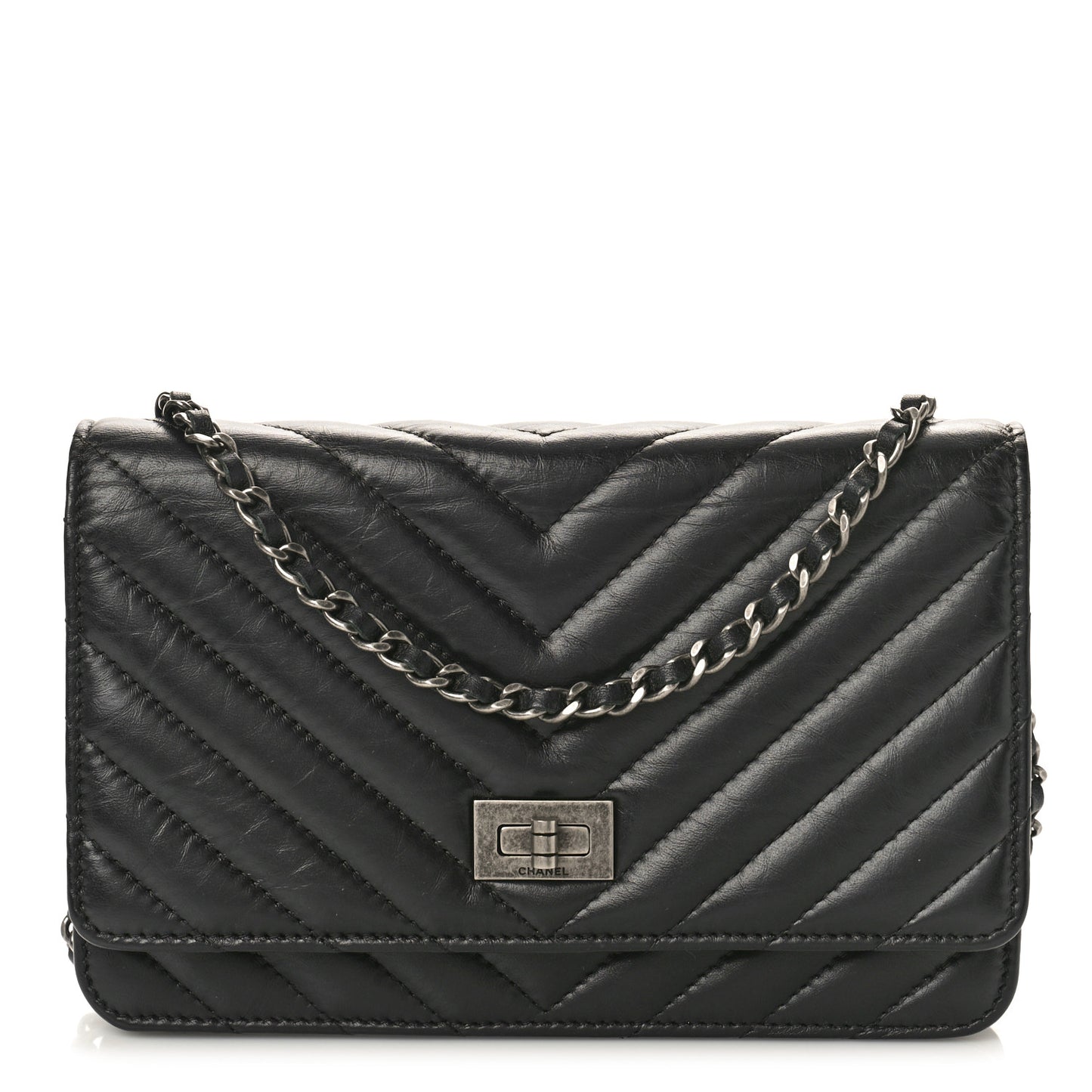 Aged Calfskin Chevron Quilted Reissue Wallet On Chain WOC Black