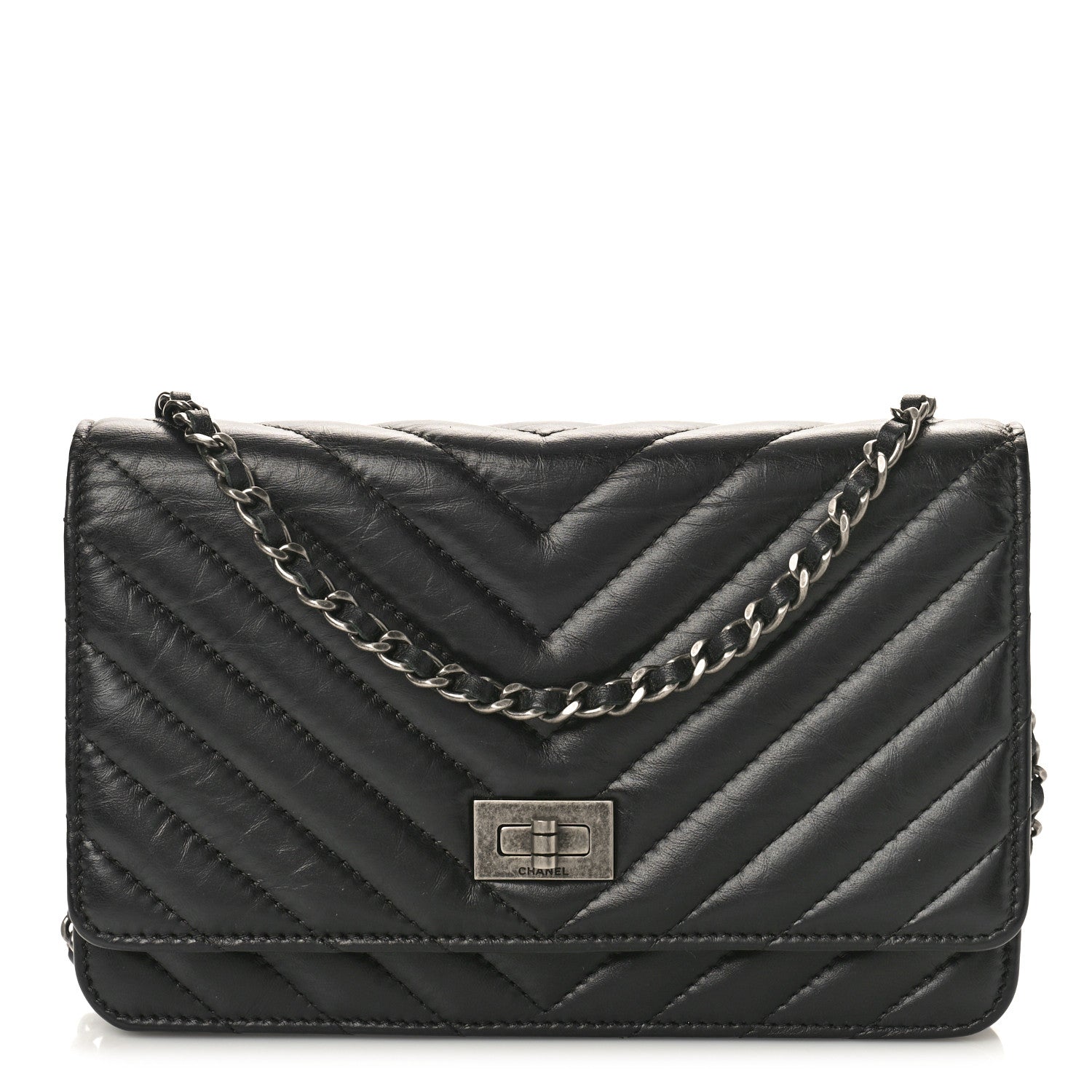 Chanel Aged Calfskin Chevron Quilted Reissue Wallet On Chain WOC Black 1 of 10